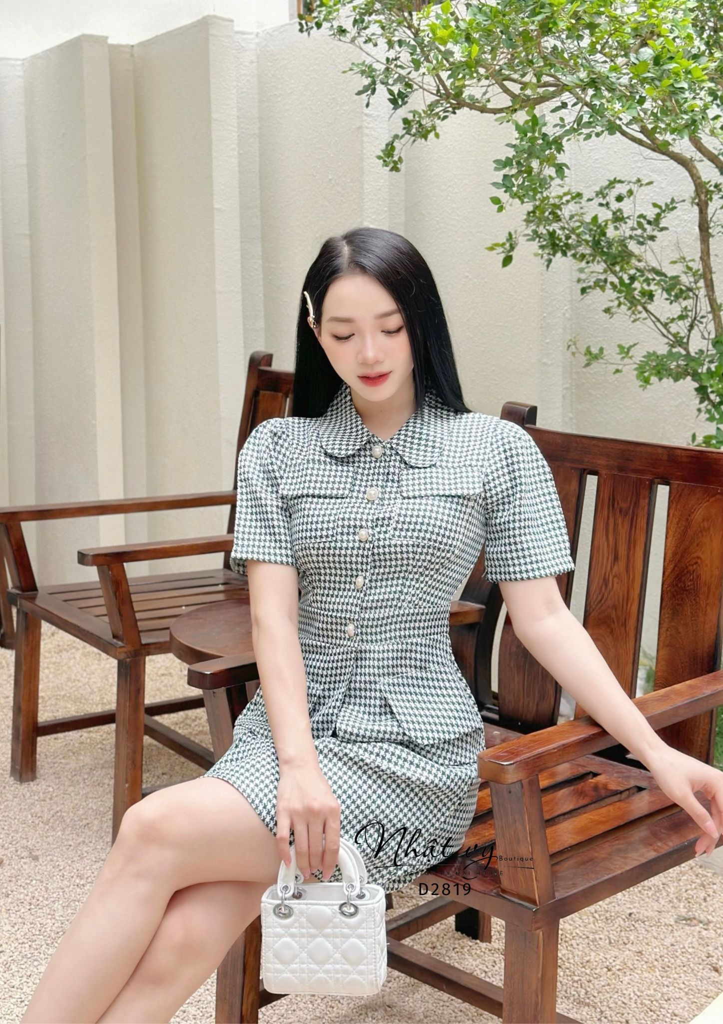 Set áo cổ bèo dáng ôm mix chân váy xoè - D2819