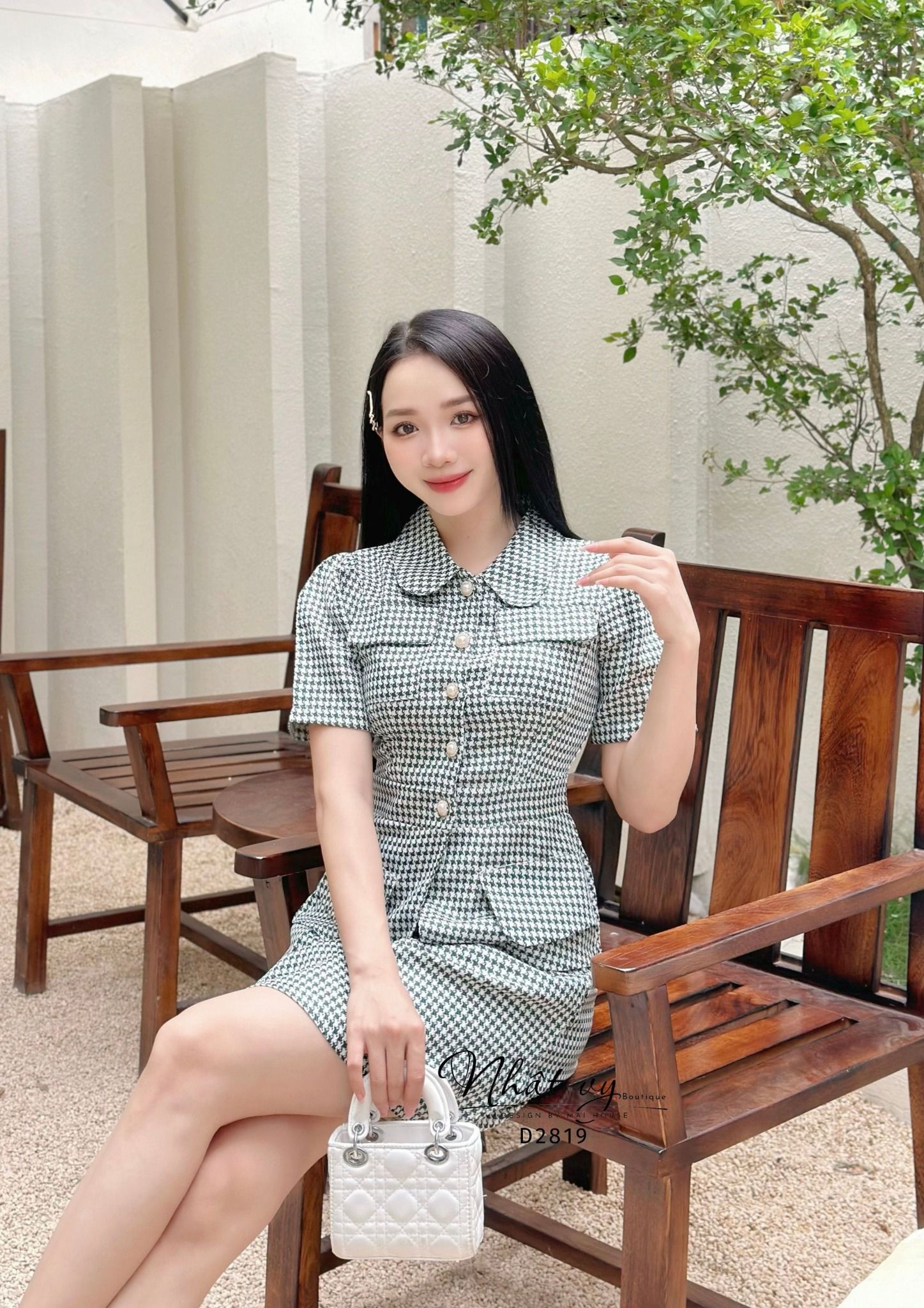 Set áo cổ bèo dáng ôm mix chân váy xoè - D2819