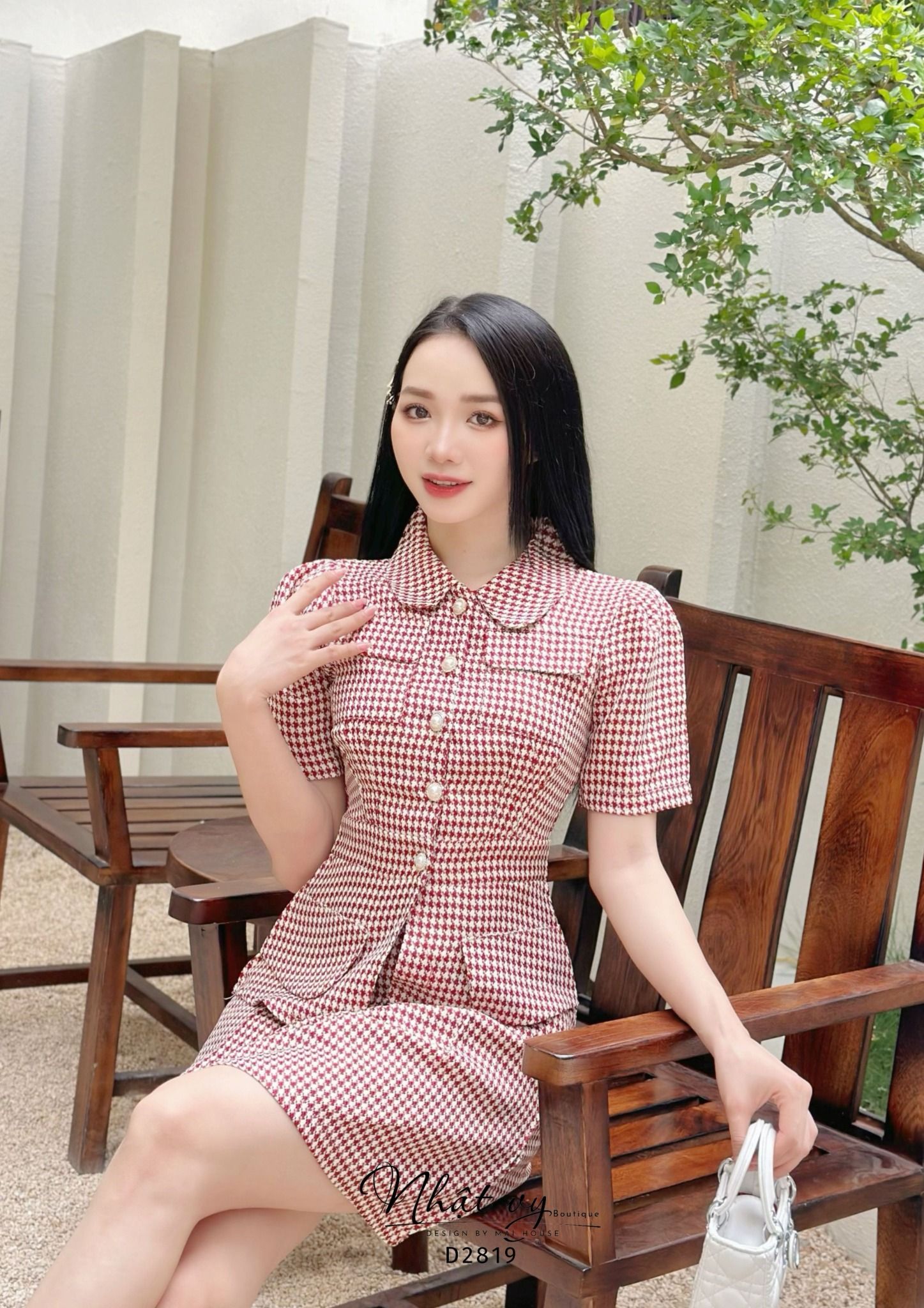 Set áo cổ bèo dáng ôm mix chân váy xoè - D2819