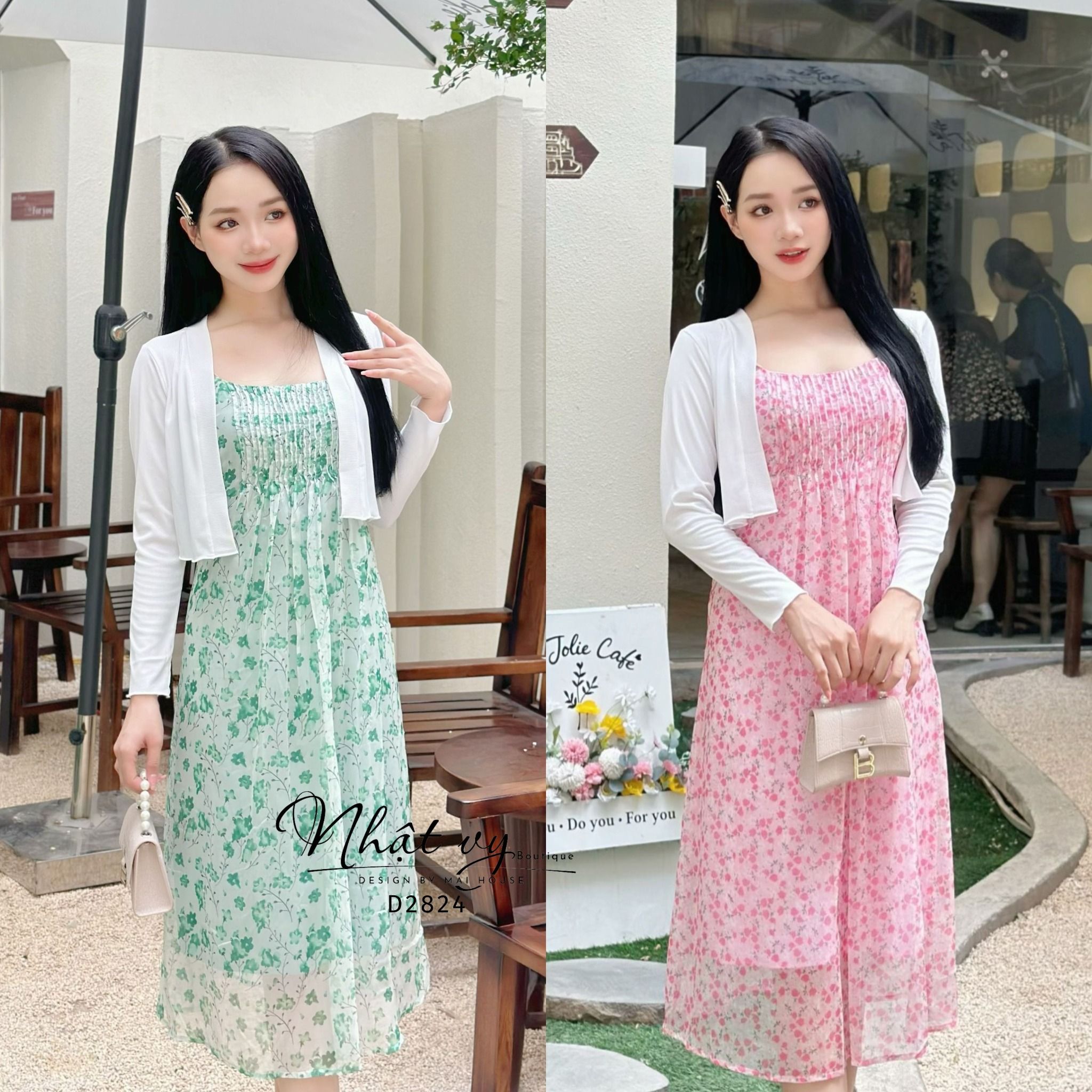 Đầm hoa 2 dây xếp ly ngực cách điệu - D2824