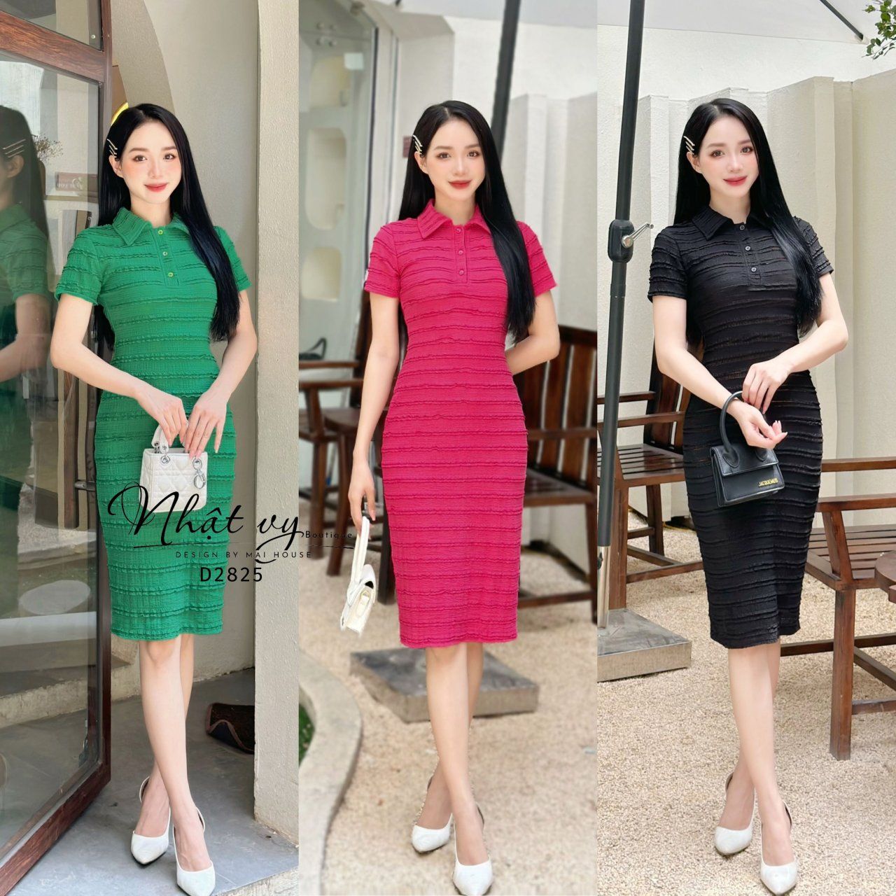 Đầm thun dáng ôm cổ sơ mi - D2825