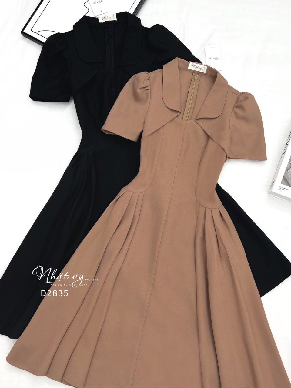 Đầm nhún eo cổ cách điệu - D2835