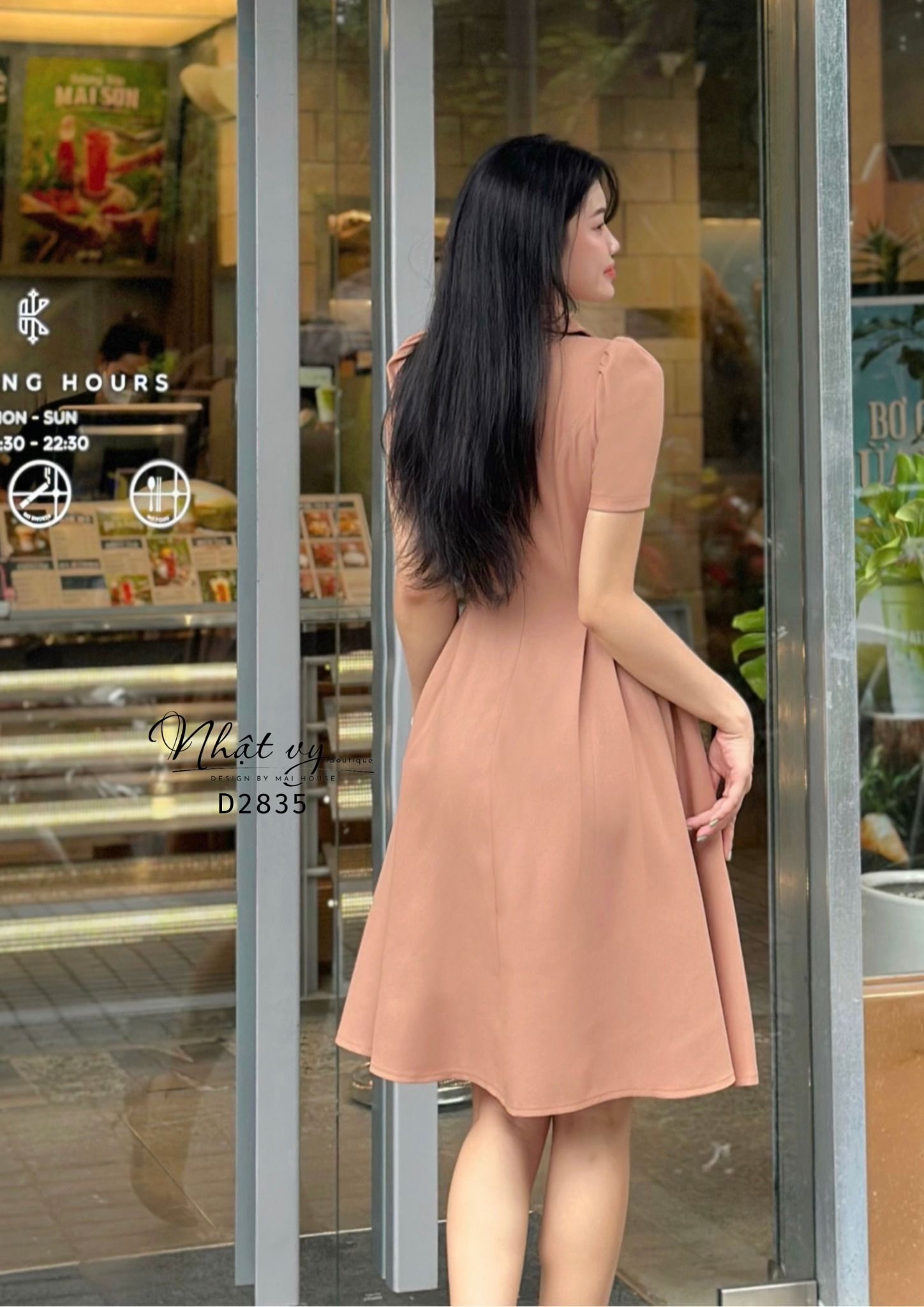 Đầm nhún eo cổ cách điệu - D2835