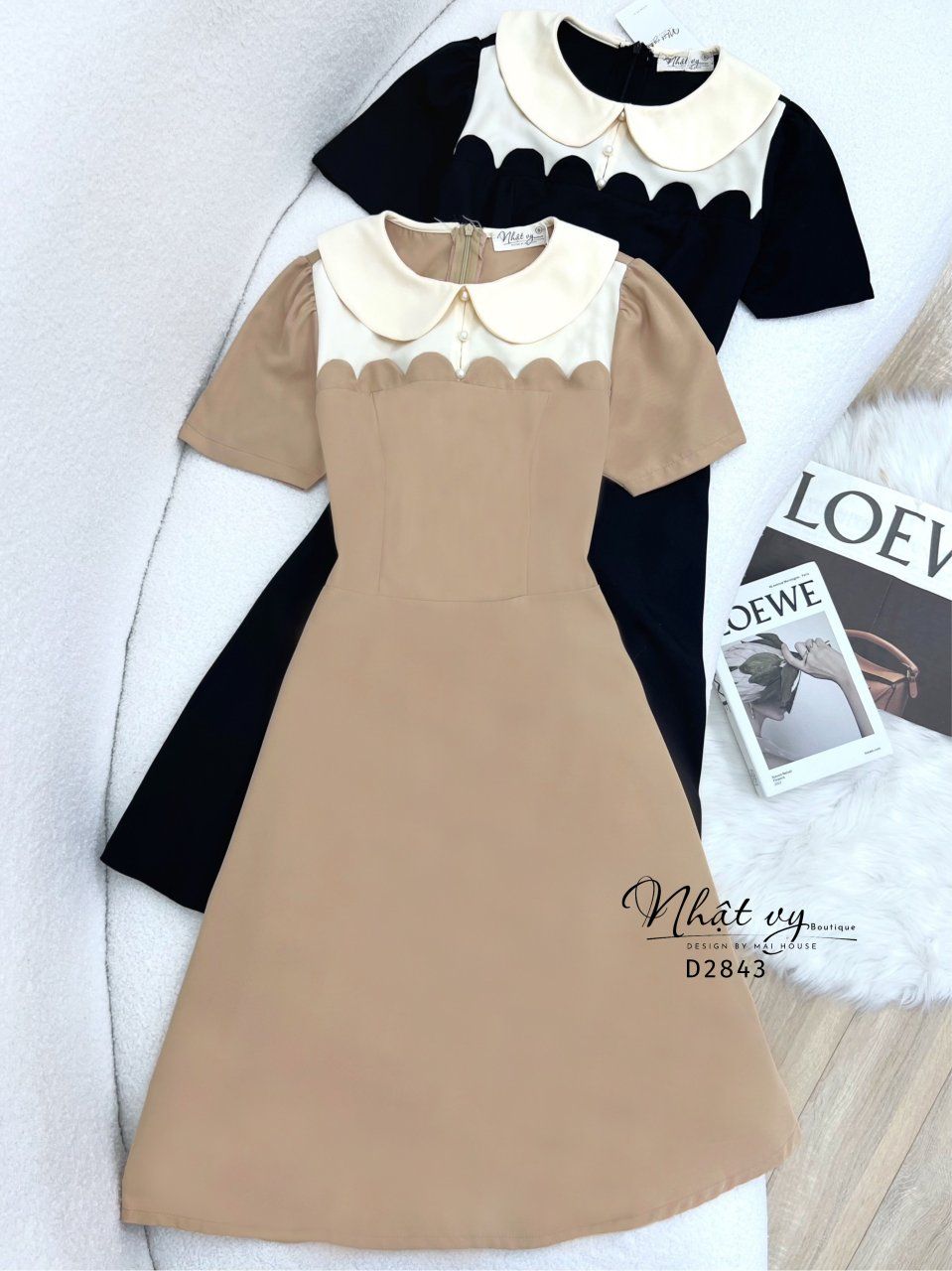 Đầm cổ bèo cài nút form dáng xoè - D2843