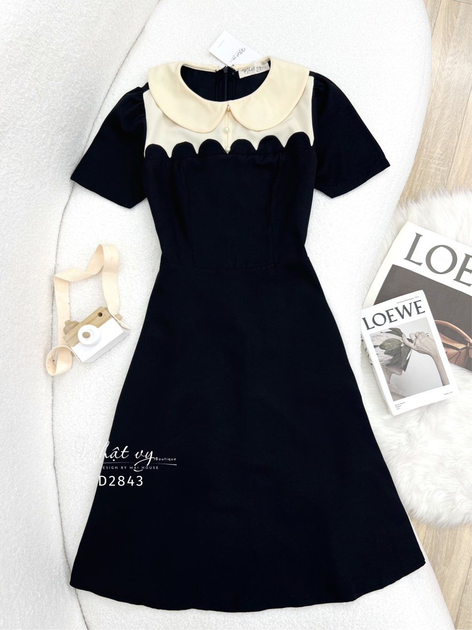 Đầm cổ bèo cài nút form dáng xoè - D2843