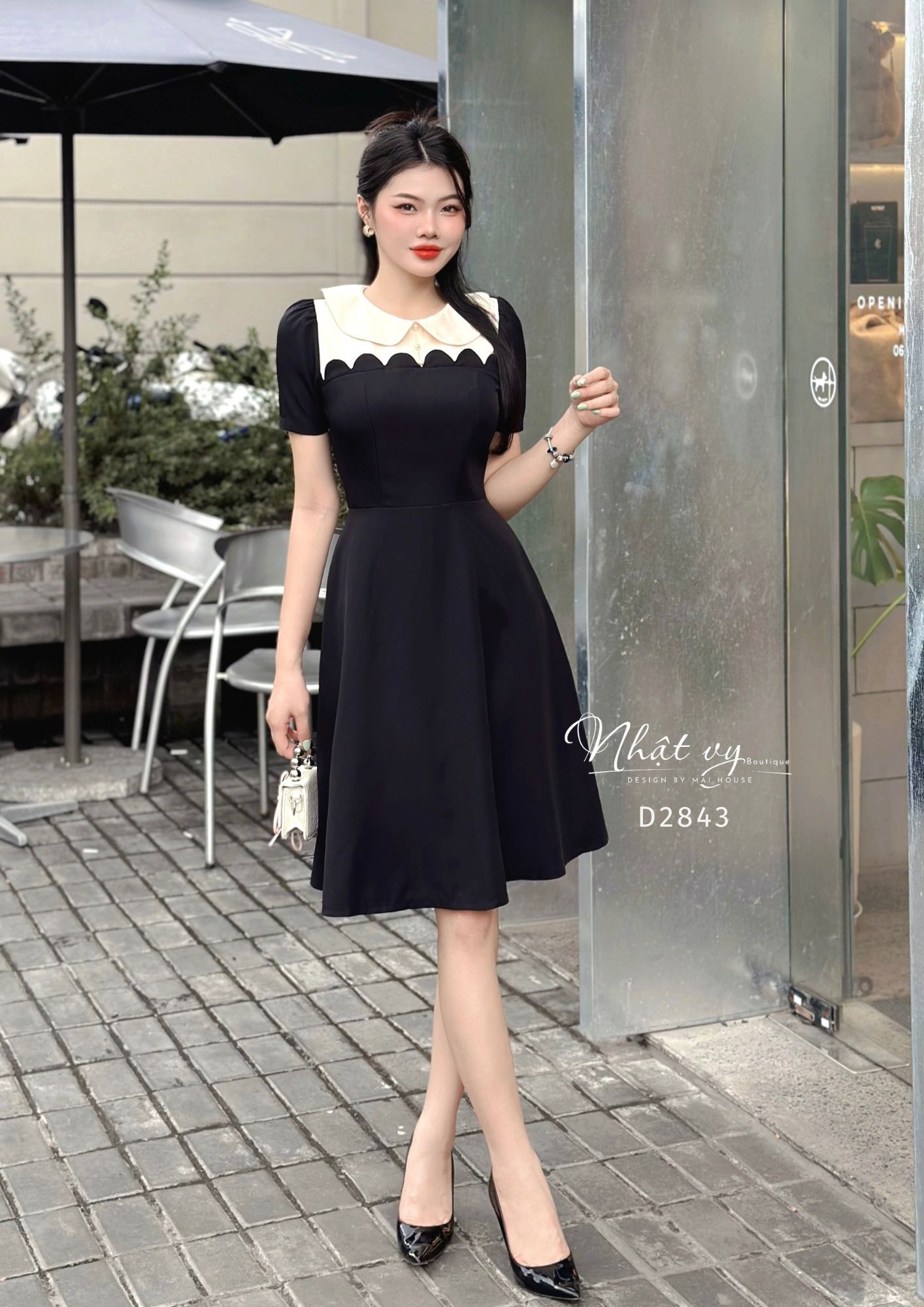 Đầm cổ bèo cài nút form dáng xoè - D2843
