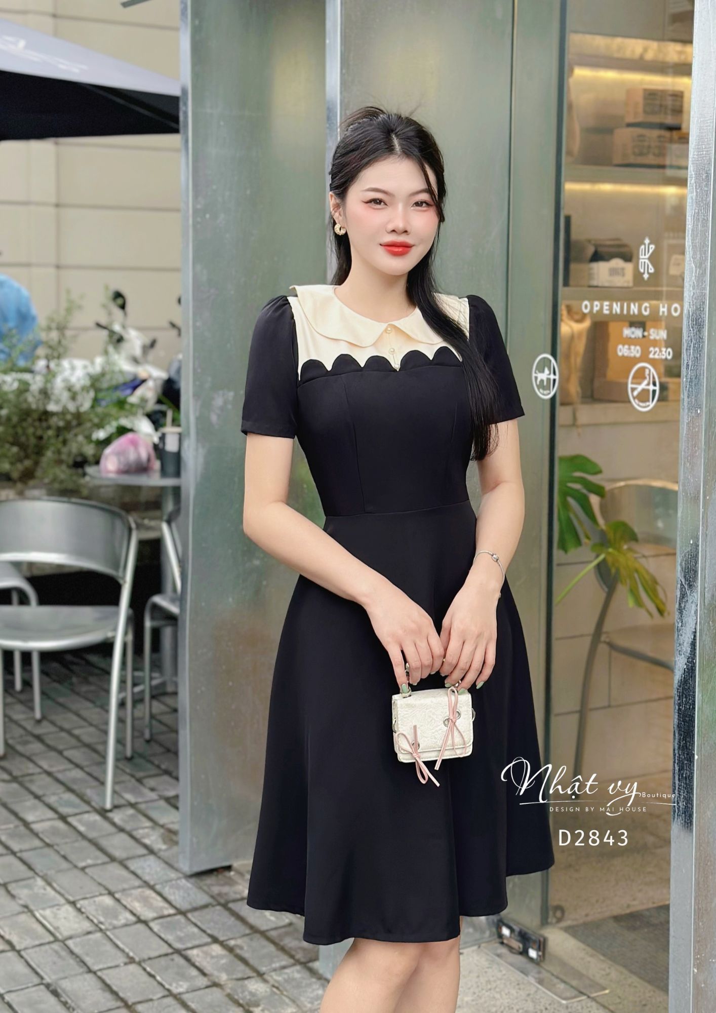 Đầm cổ bèo cài nút form dáng xoè - D2843