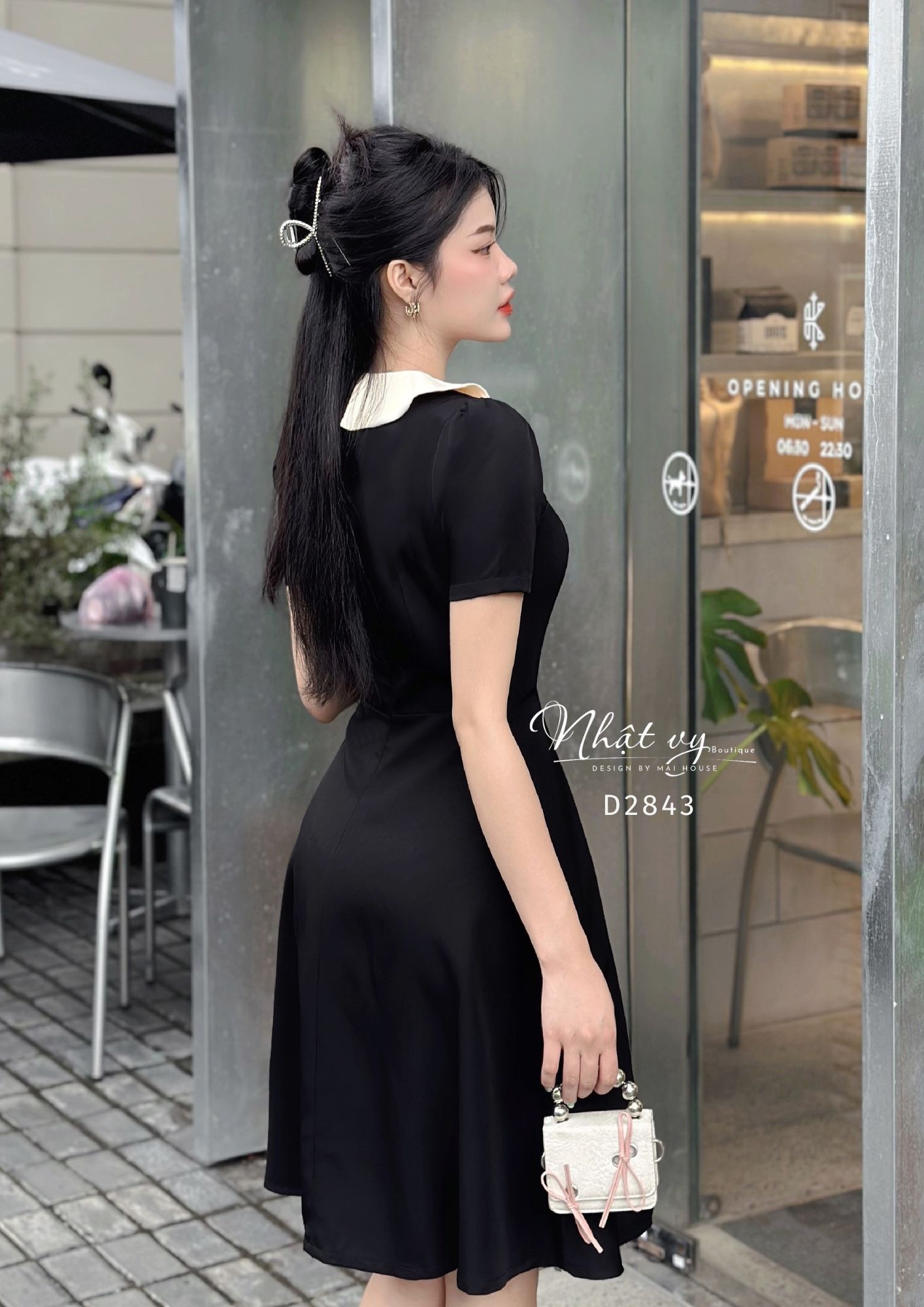 Đầm cổ bèo cài nút form dáng xoè - D2843