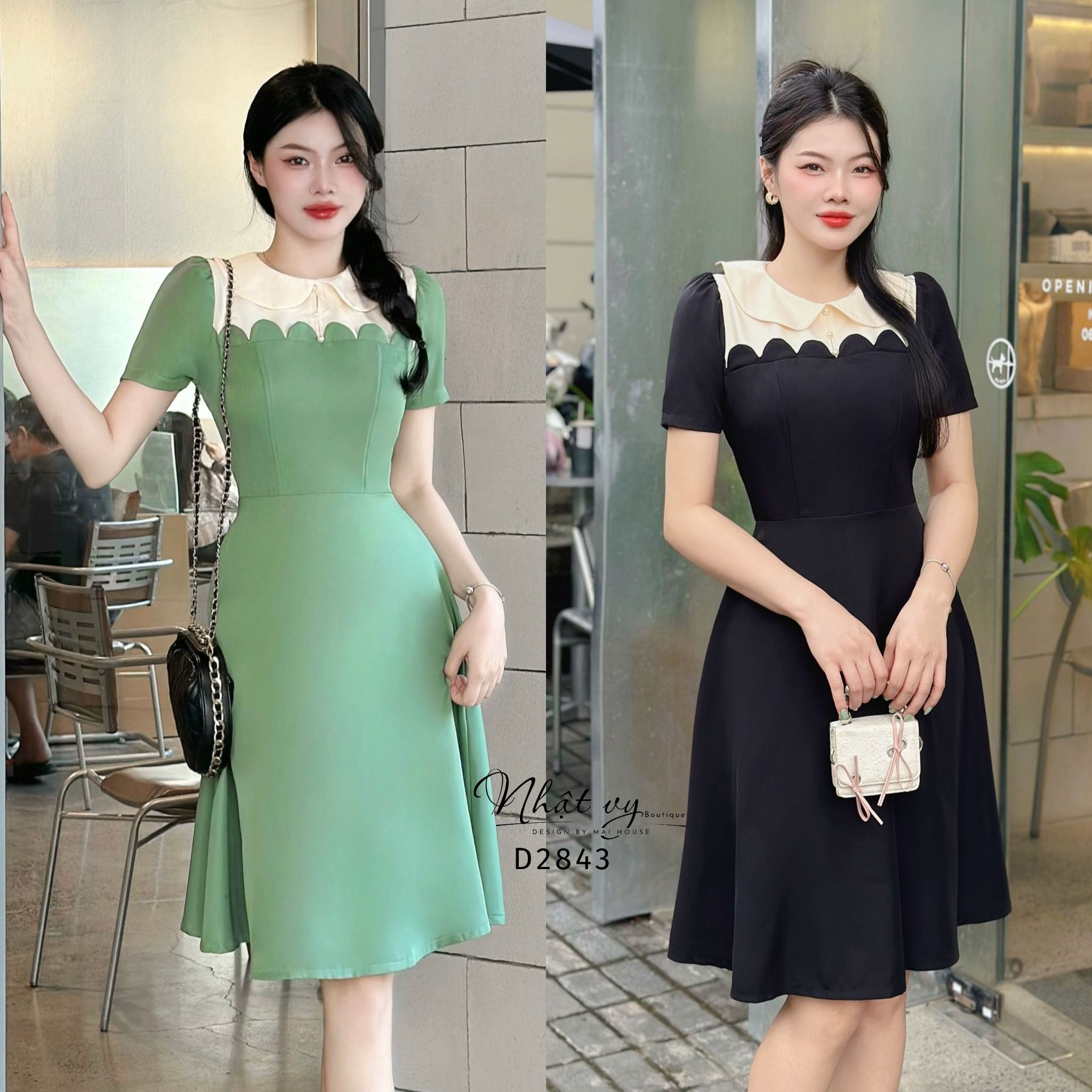 Đầm cổ bèo cài nút form dáng xoè - D2843