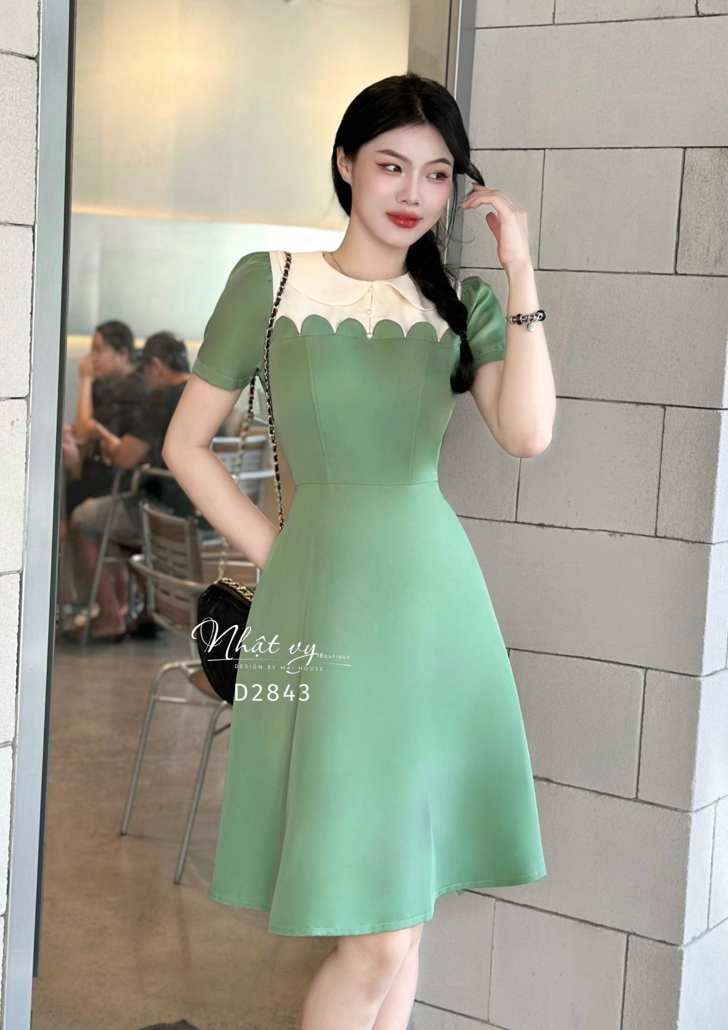 Đầm cổ bèo cài nút form dáng xoè - D2843