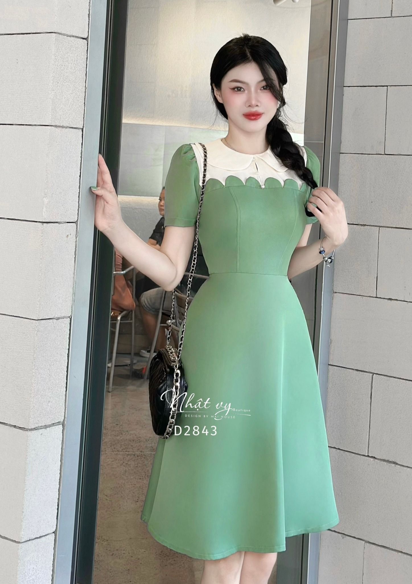 Đầm cổ bèo cài nút form dáng xoè - D2843