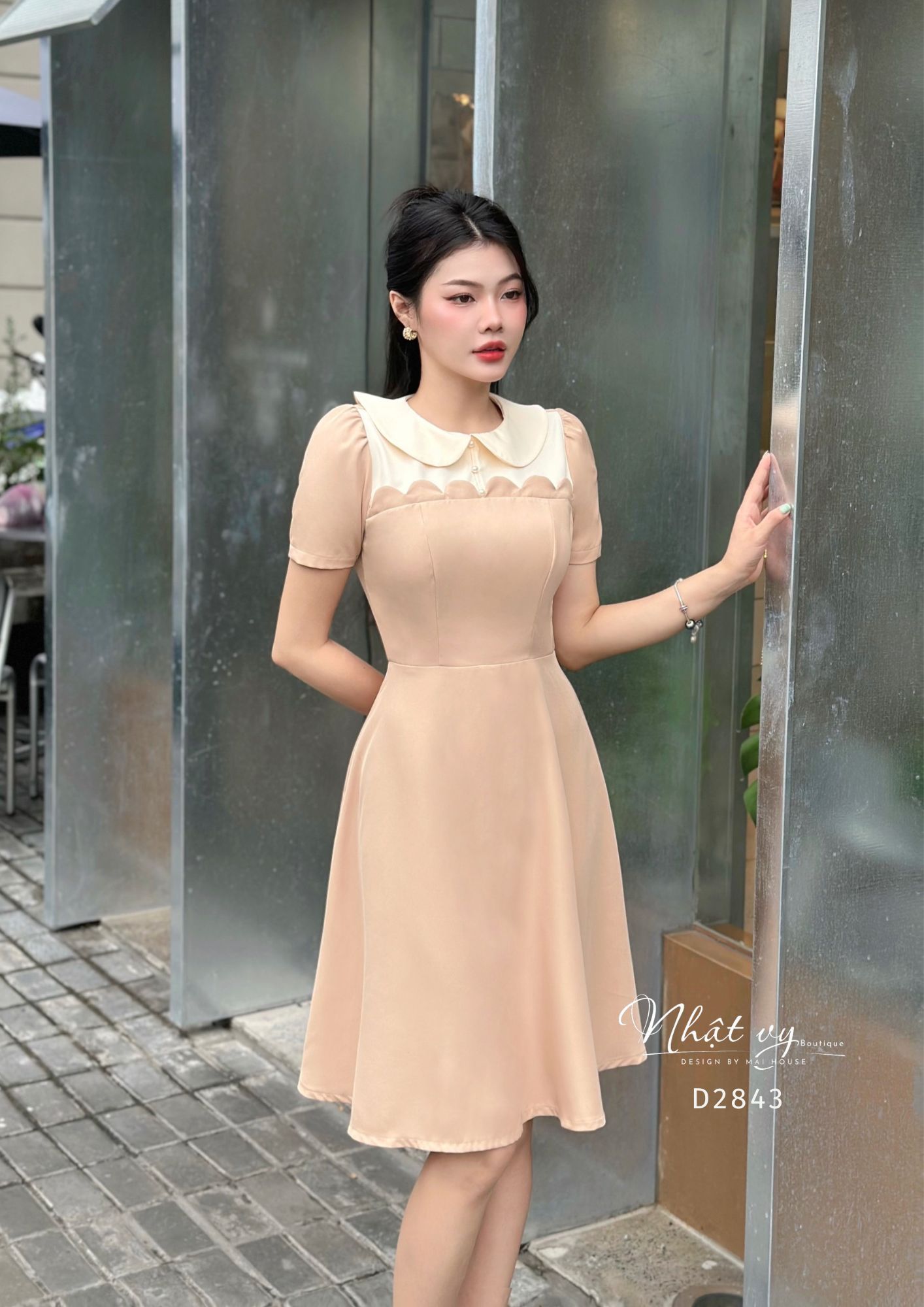 Đầm cổ bèo cài nút form dáng xoè - D2843