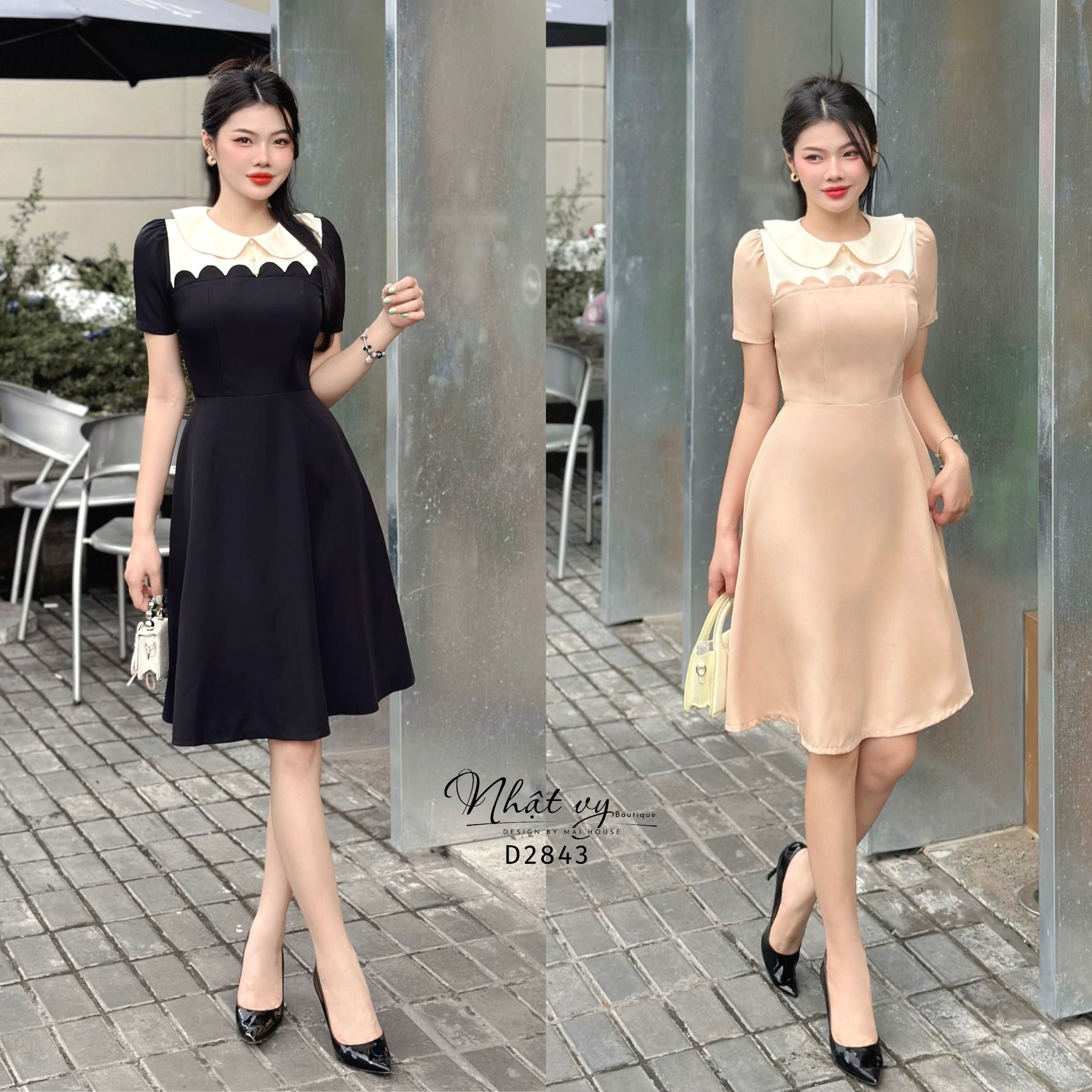 Đầm cổ bèo cài nút form dáng xoè - D2843