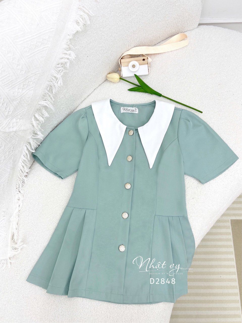 Áo peplum cổ tròn phối bèo - D2848