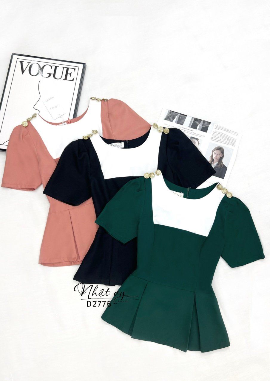 Áo peplum cổ tròn đính cúc cách điệu - D2851