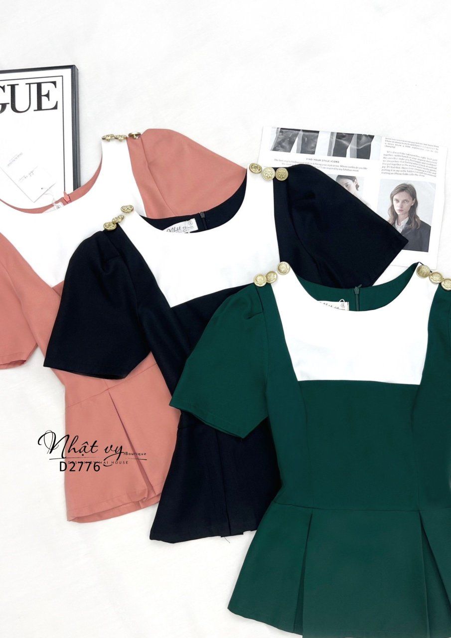 Áo peplum cổ tròn đính cúc cách điệu - D2851