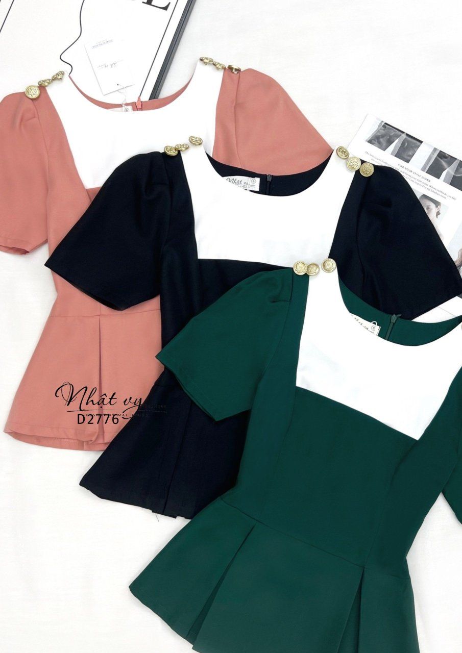 Áo peplum cổ tròn đính cúc cách điệu - D2851