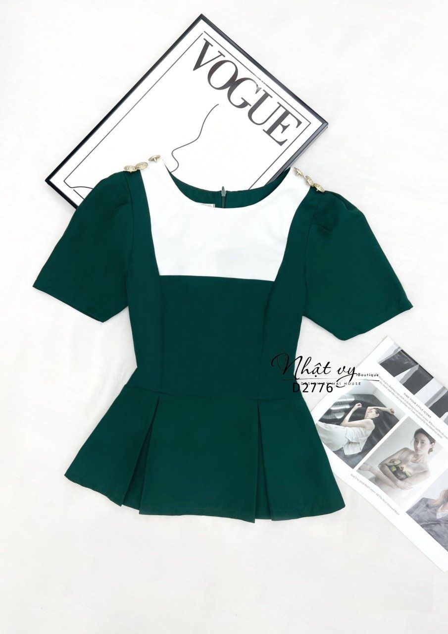 Áo peplum cổ tròn đính cúc cách điệu - D2851