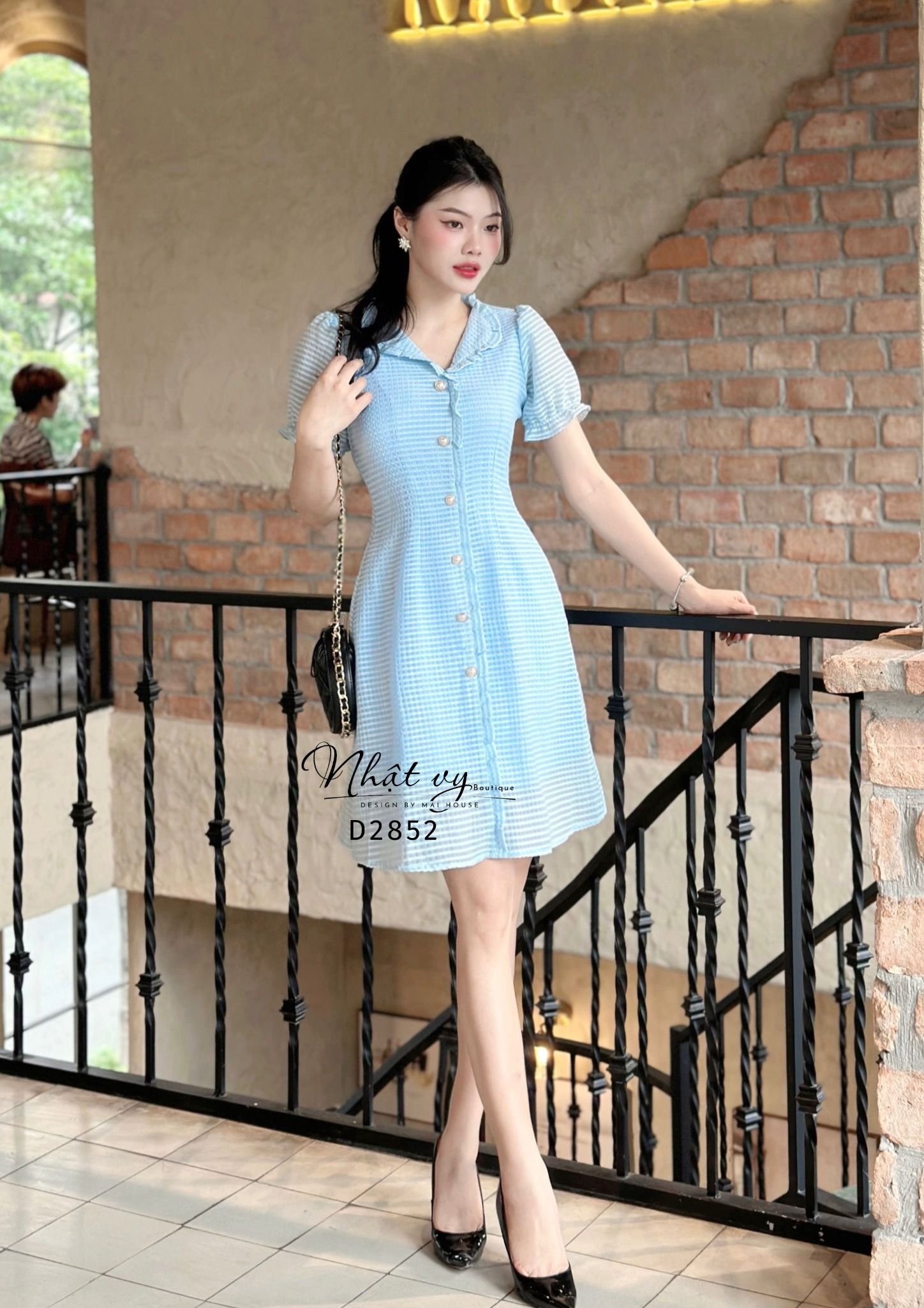 Đầm xốp nhún bèo cách điệu form dáng ôm - D2852