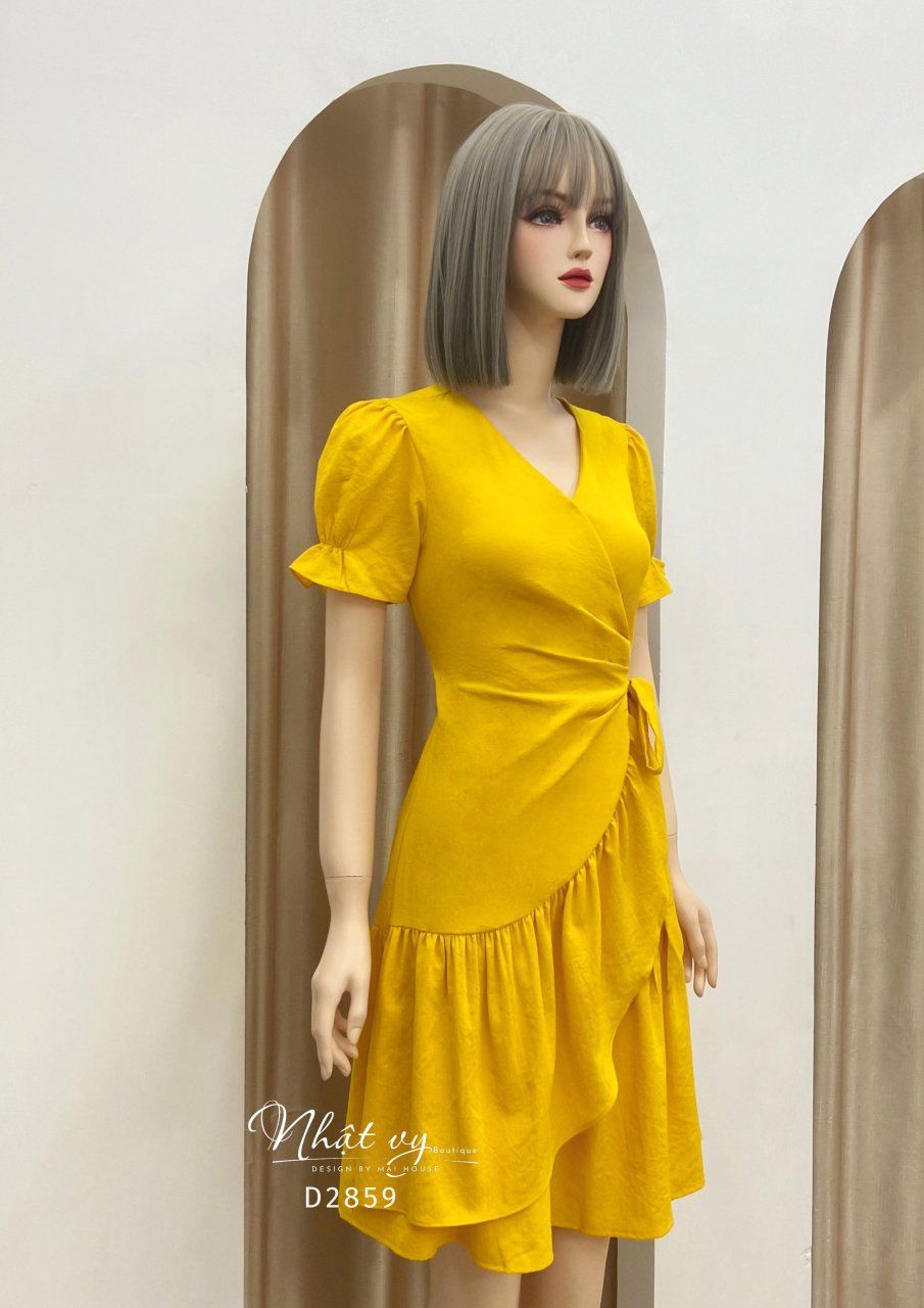 Đầm cổ V đắp chéo nhún bèo cách điệu - D2859