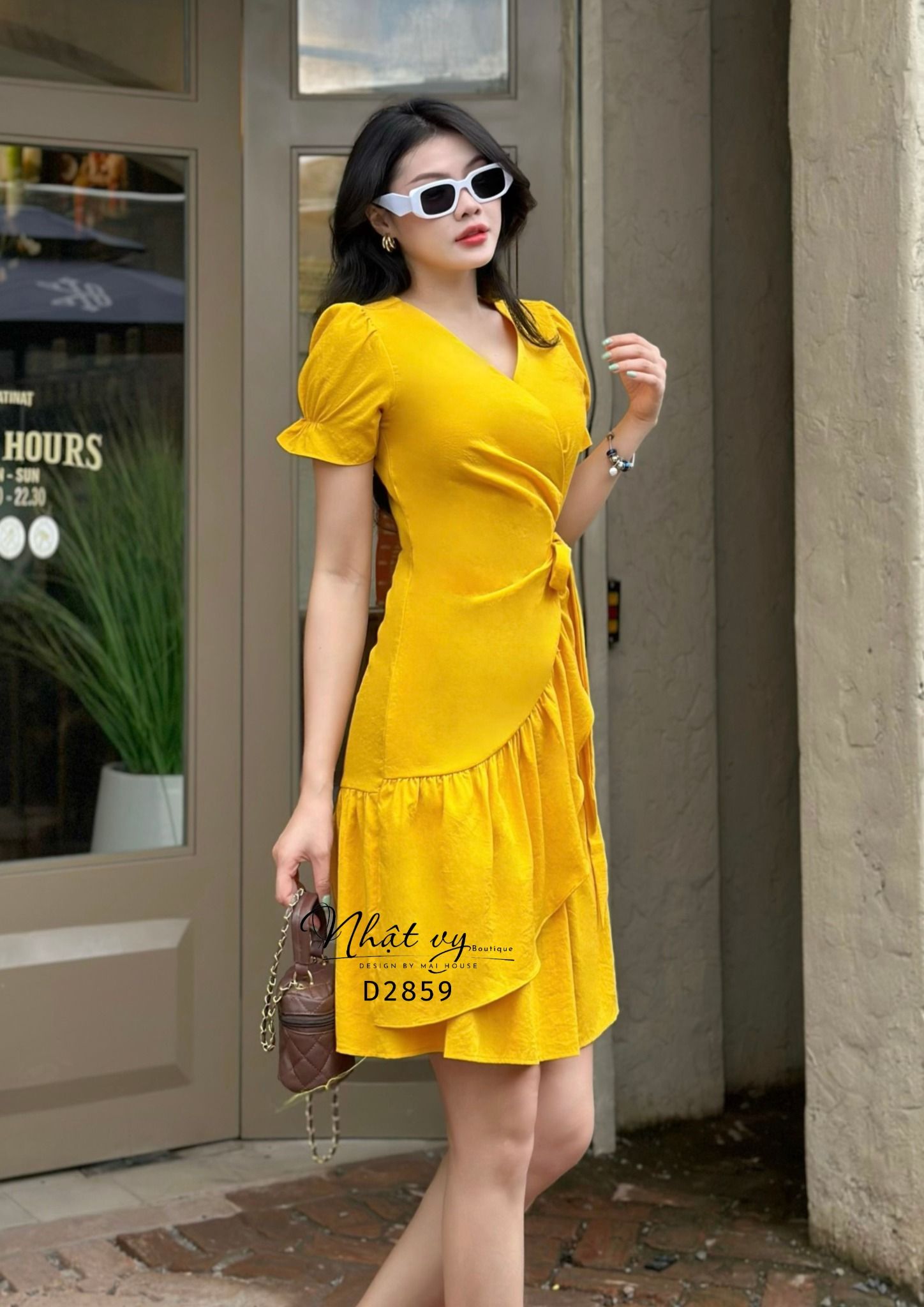 Đầm cổ V đắp chéo nhún bèo cách điệu - D2859