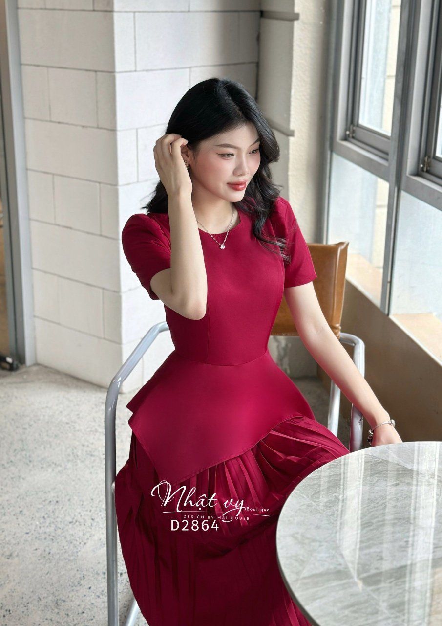  Đầm peplum xếp ly dáng dài - D2864 