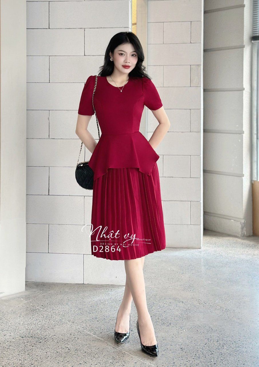  Đầm peplum xếp ly dáng dài - D2864 