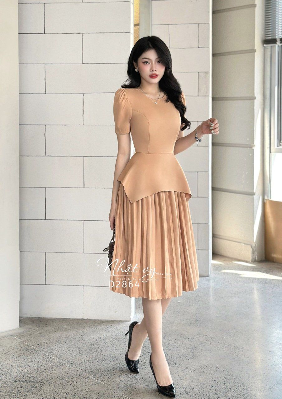  Đầm peplum xếp ly dáng dài - D2864 