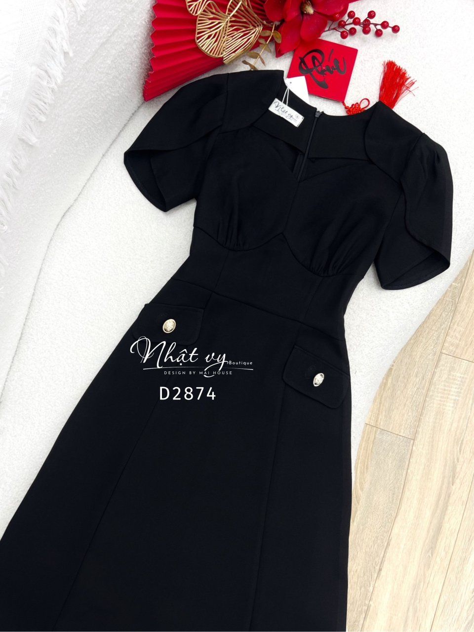 Đầm nhún ngực dáng ôm đắp túi giả - D2874