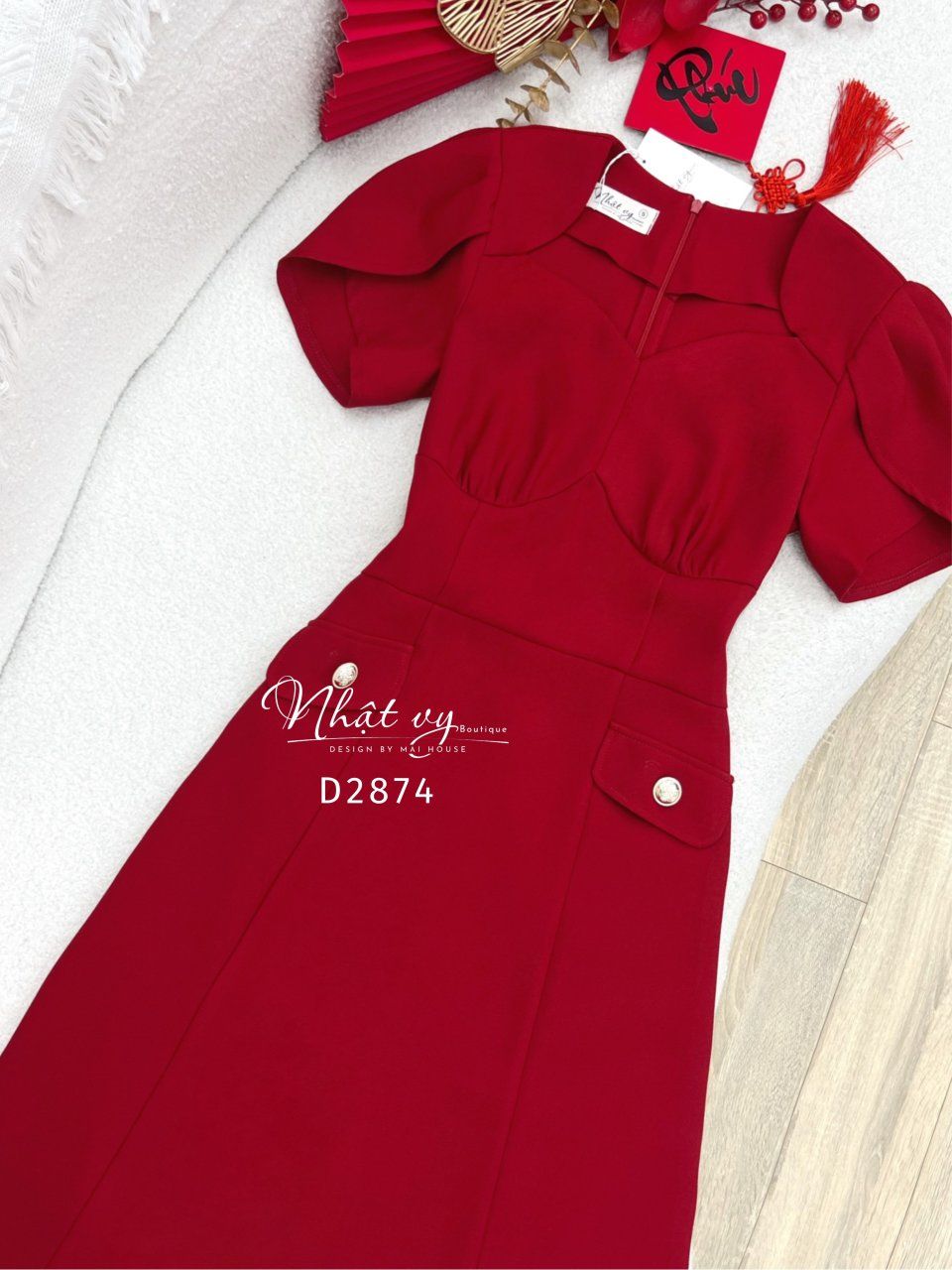Đầm nhún ngực dáng ôm đắp túi giả - D2874
