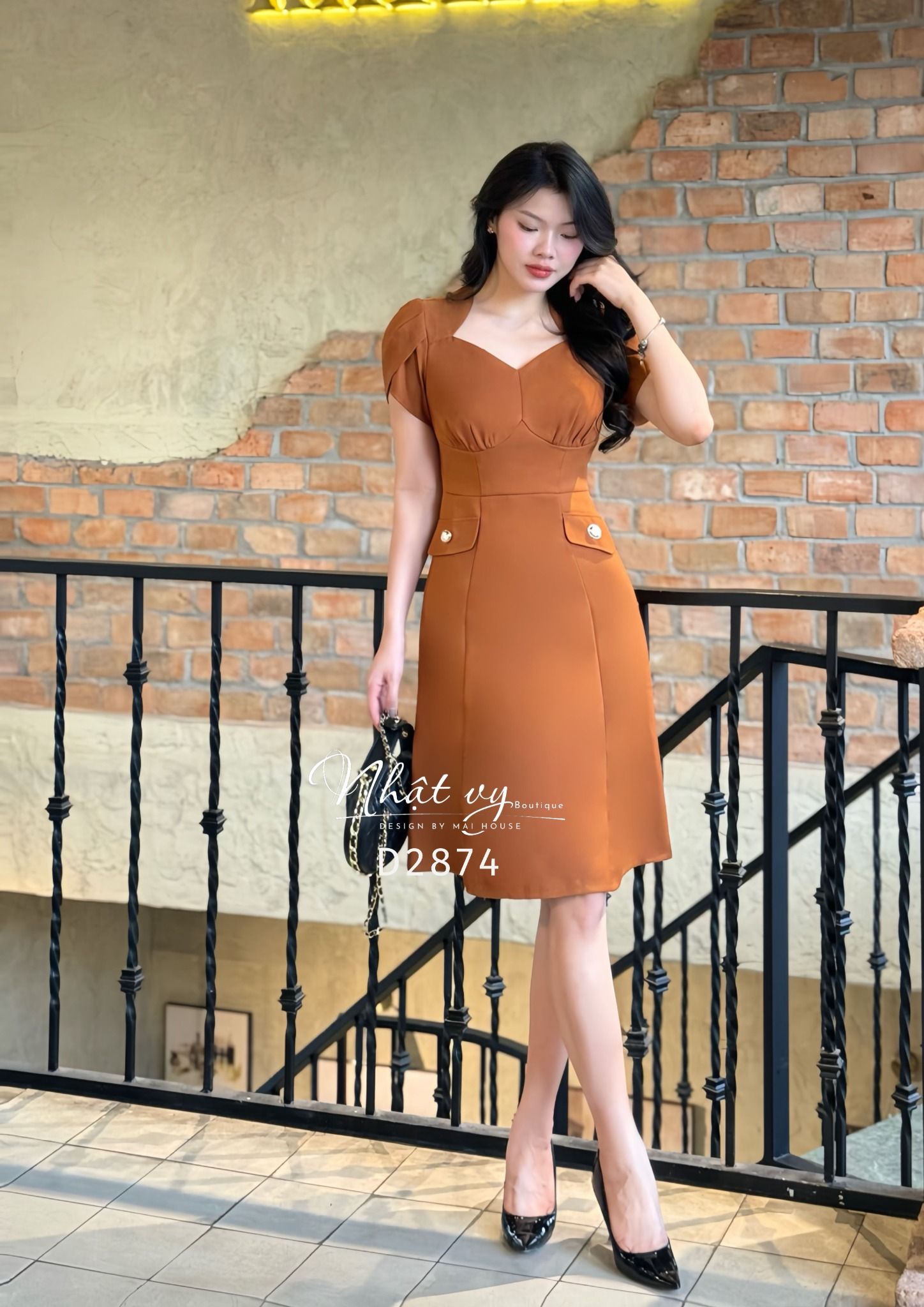 Đầm nhún ngực dáng ôm đắp túi giả - D2874