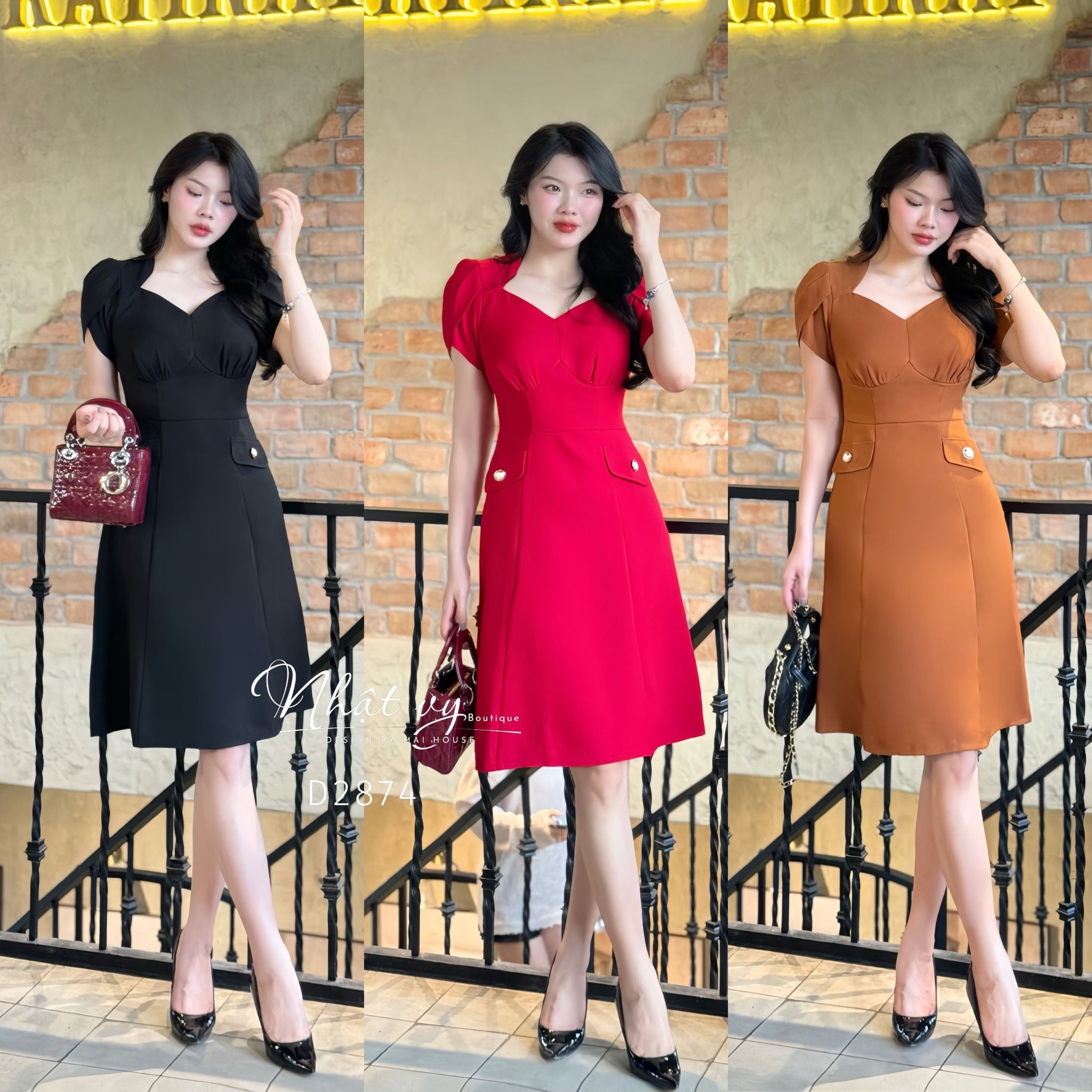 Đầm nhún ngực dáng ôm đắp túi giả - D2874
