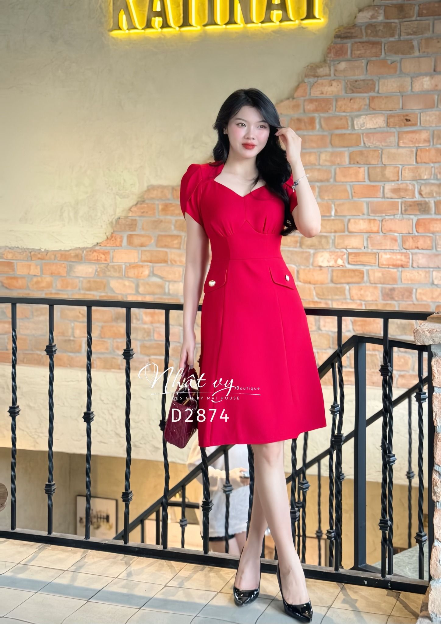 Đầm nhún ngực dáng ôm đắp túi giả - D2874