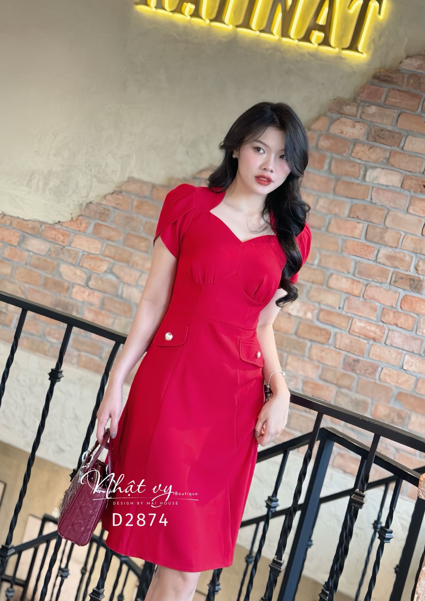 Đầm nhún ngực dáng ôm đắp túi giả - D2874