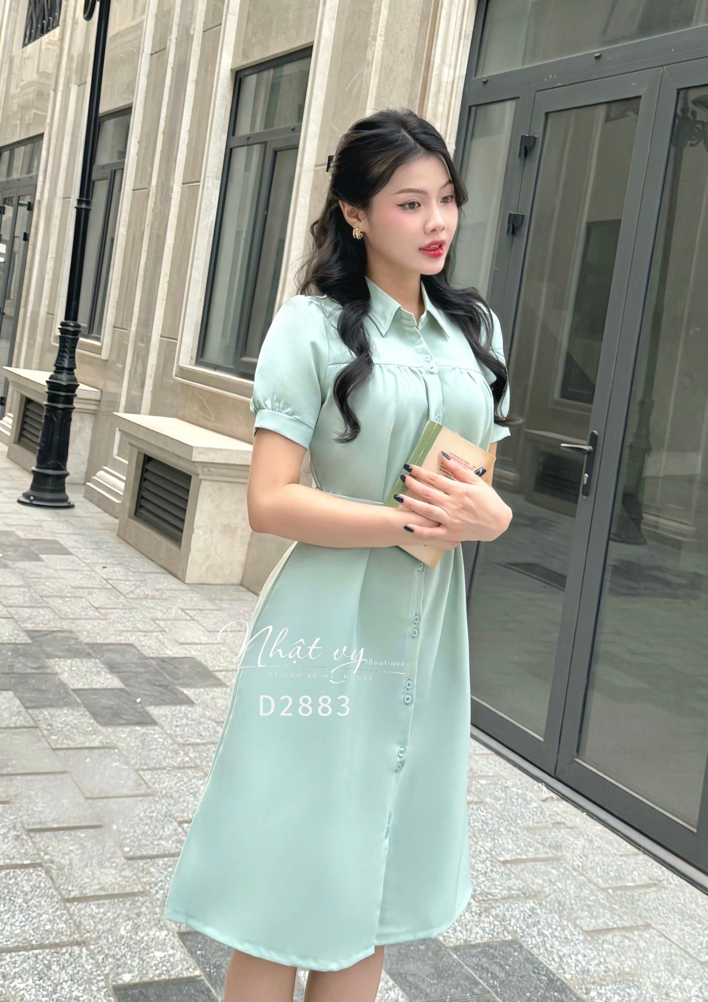 Đầm sơ mi nhún ngực kèm dây belt rời - D2883