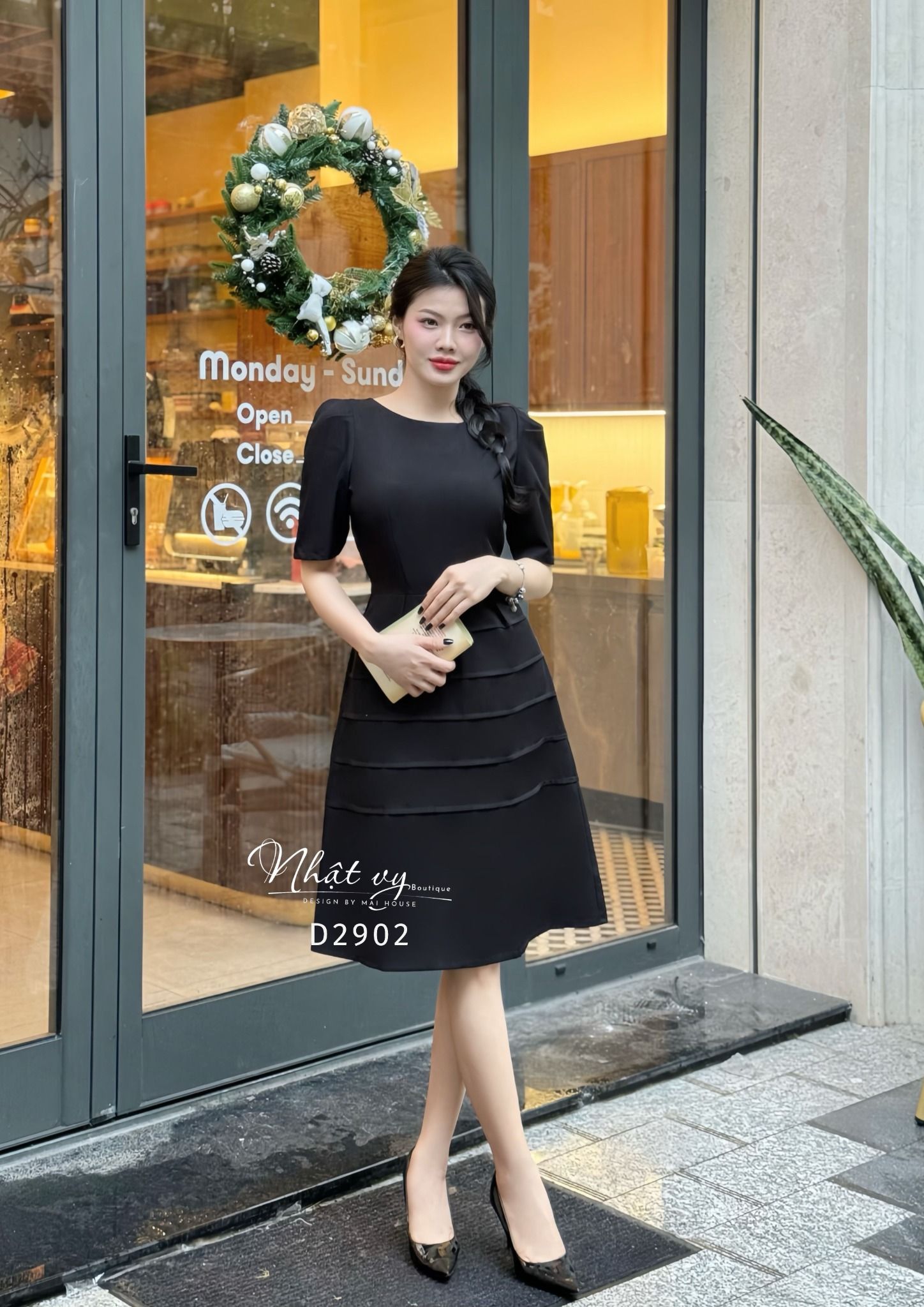 Đầm cổ tròn tay nhún cách điệu form dáng xoè - D2902