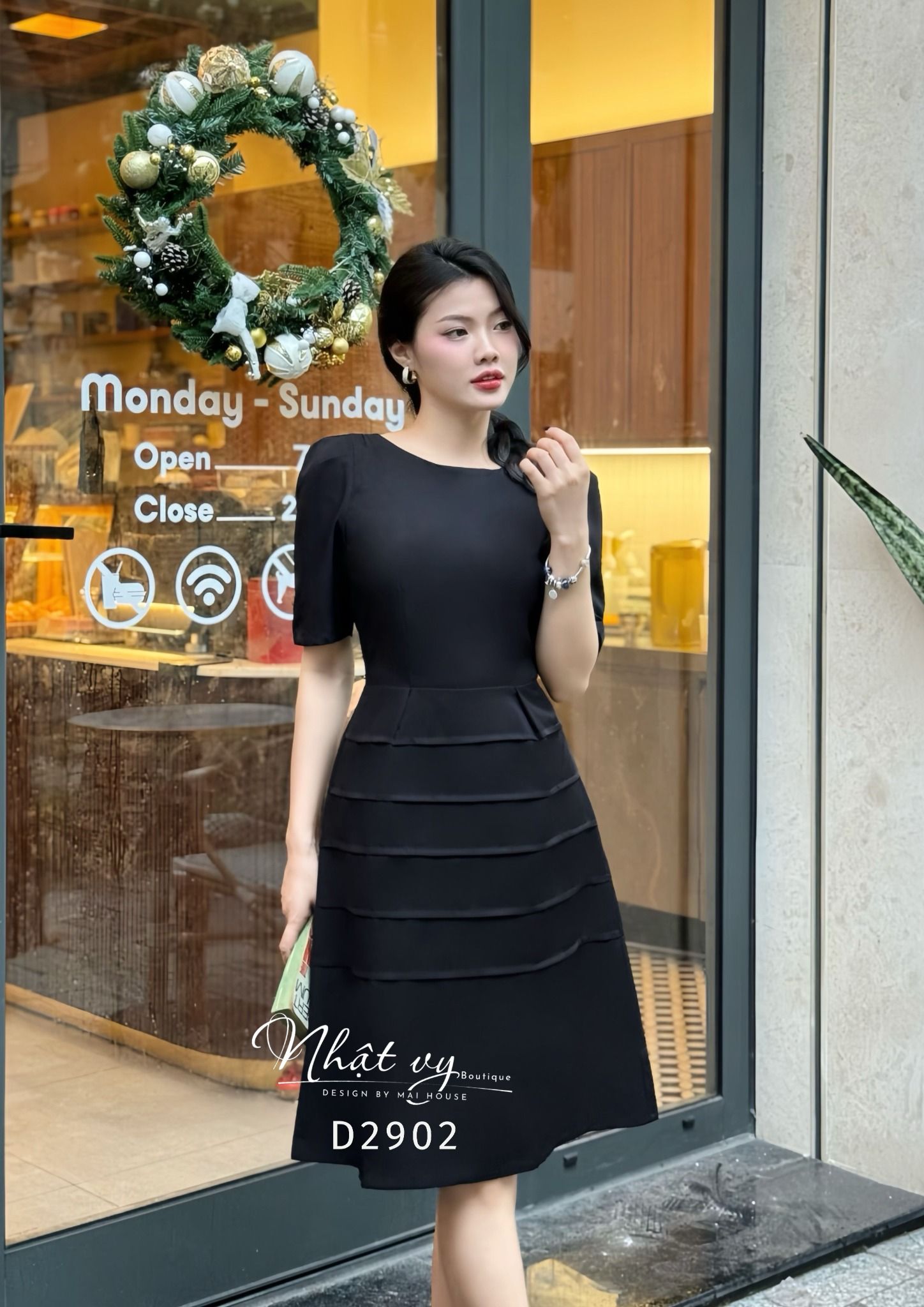 Đầm cổ tròn tay nhún cách điệu form dáng xoè - D2902