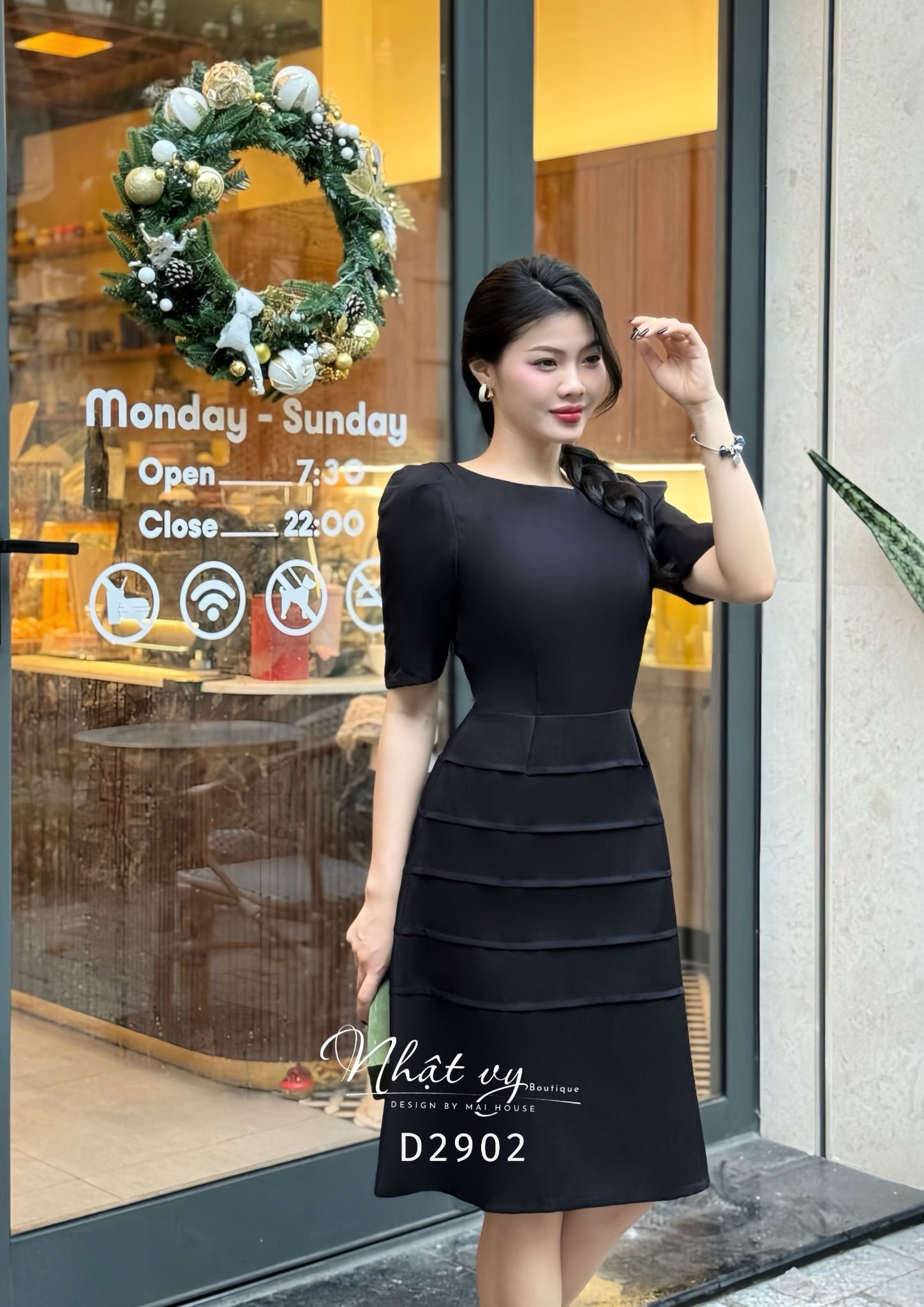 Đầm cổ tròn tay nhún cách điệu form dáng xoè - D2902