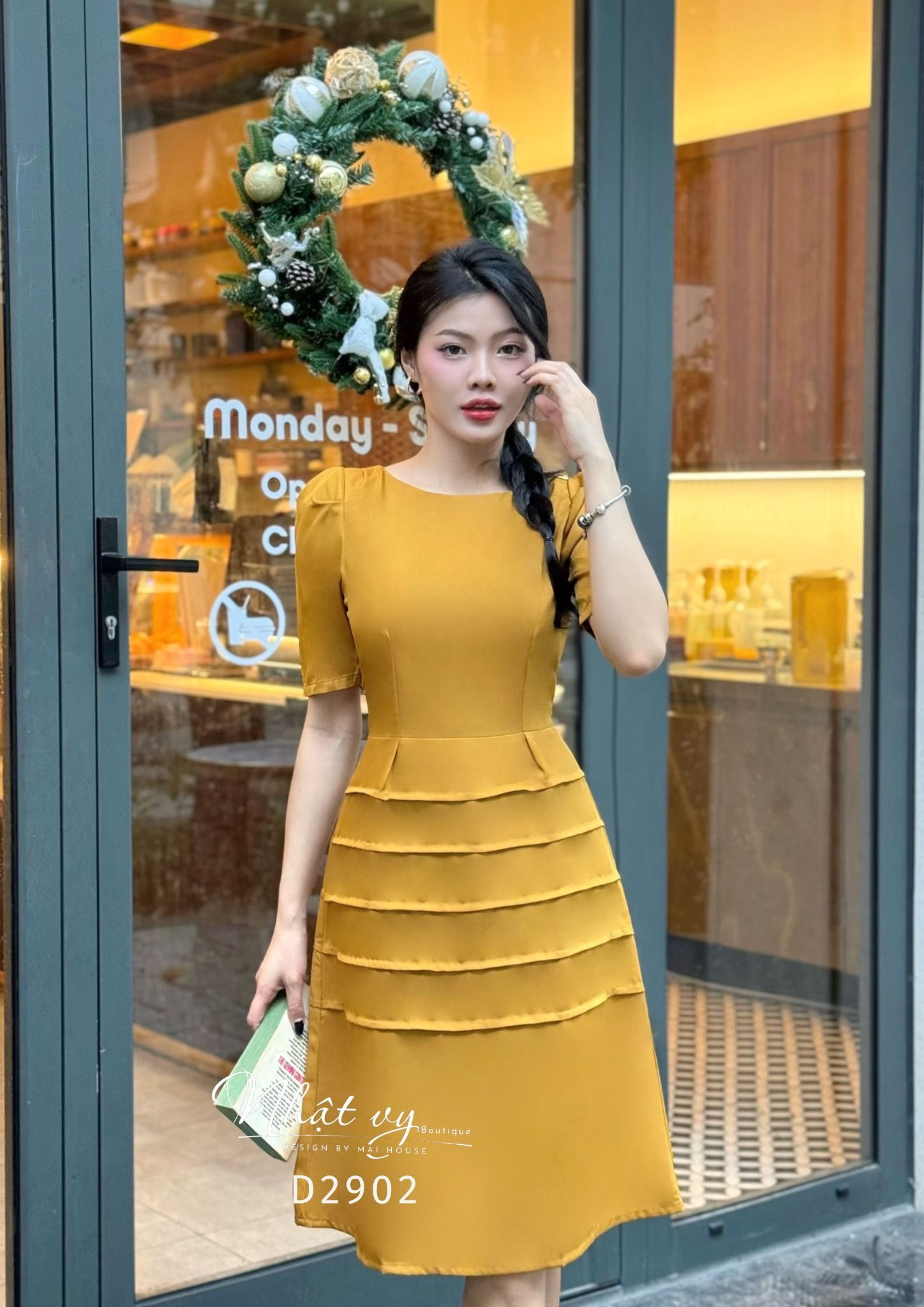 Đầm cổ tròn tay nhún cách điệu form dáng xoè - D2902