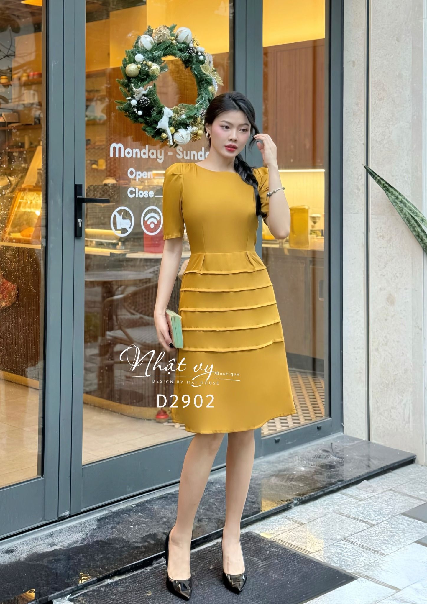 Đầm cổ tròn tay nhún cách điệu form dáng xoè - D2902