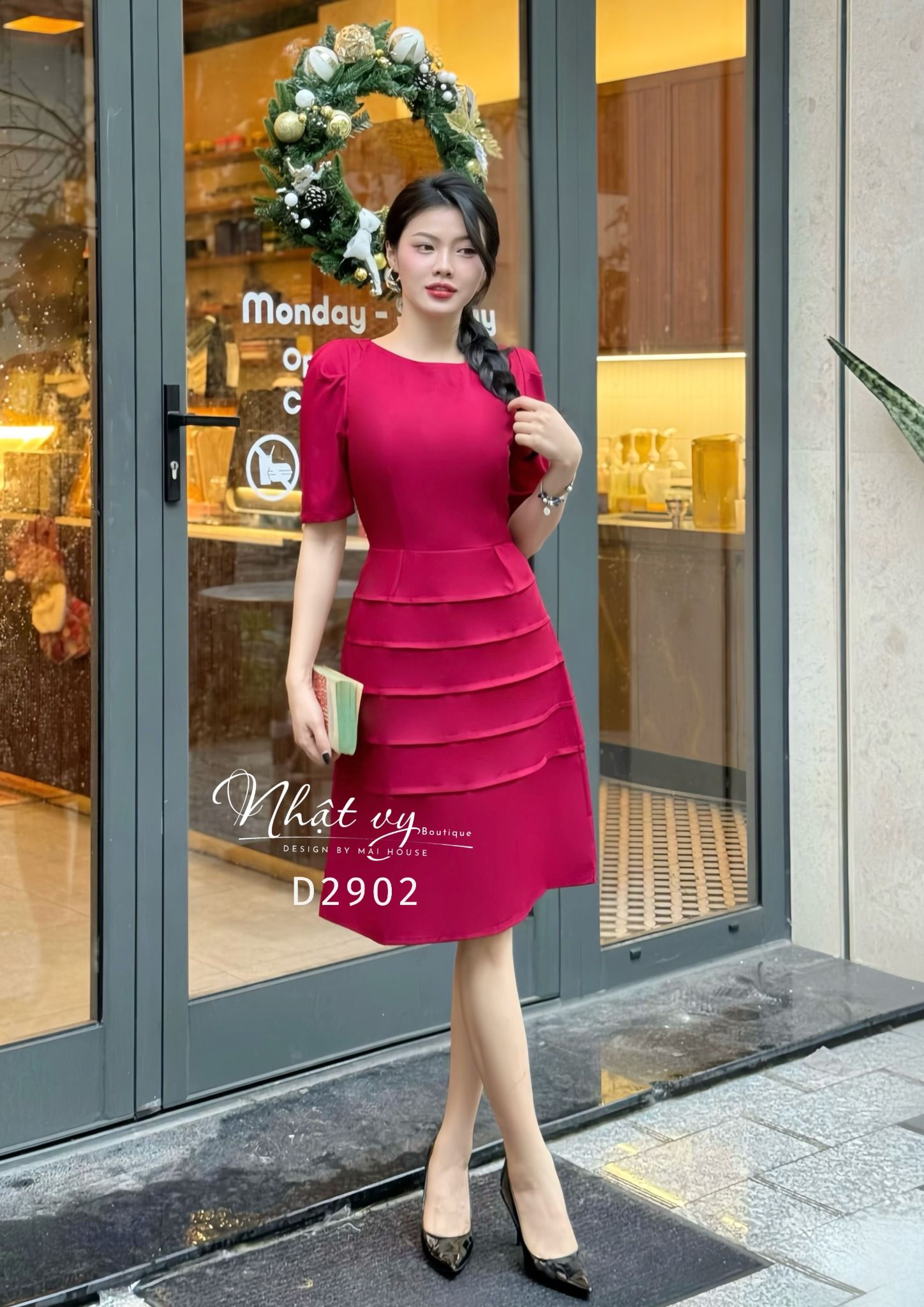 Đầm cổ tròn tay nhún cách điệu form dáng xoè - D2902