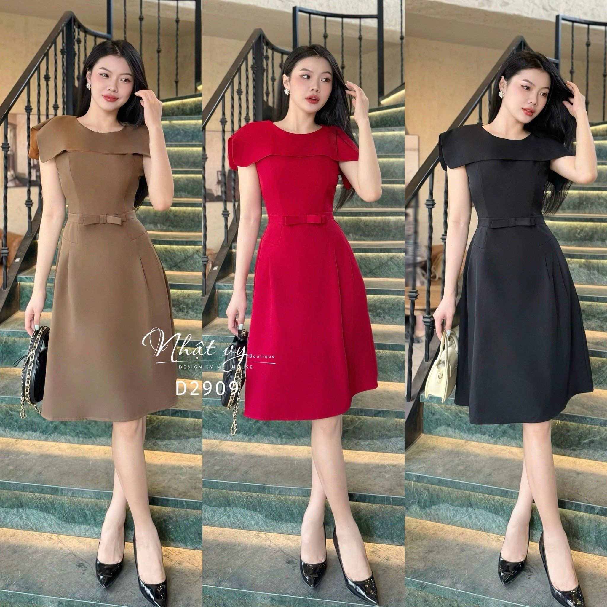 Đầm cổ thuyền dáng ôm đính nơ - D2909