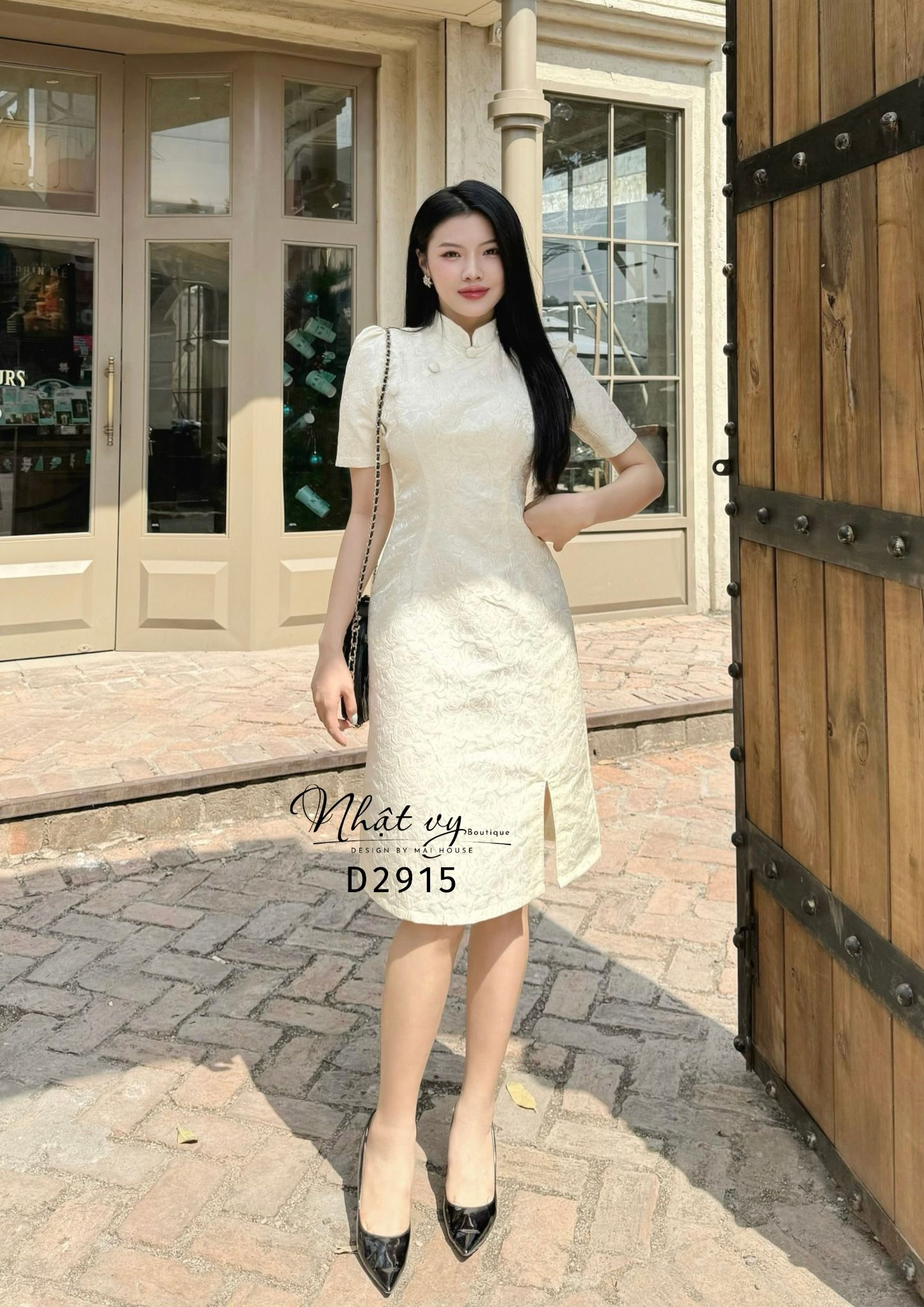 Đầm sườn xám cúc bọc - D2915