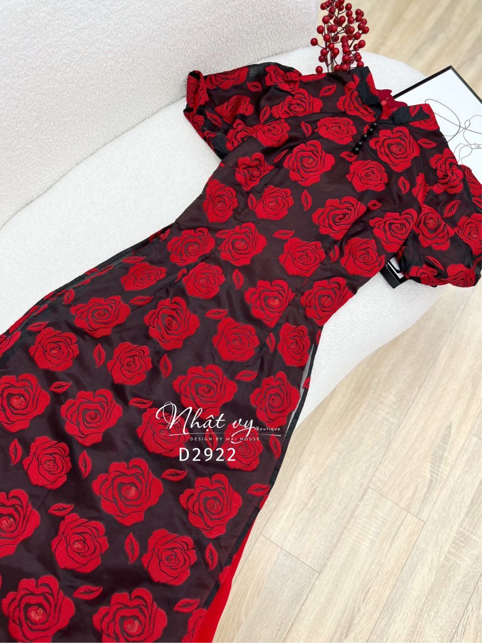 Áo dài cổ tàu đính ngọc tay bí - D2922
