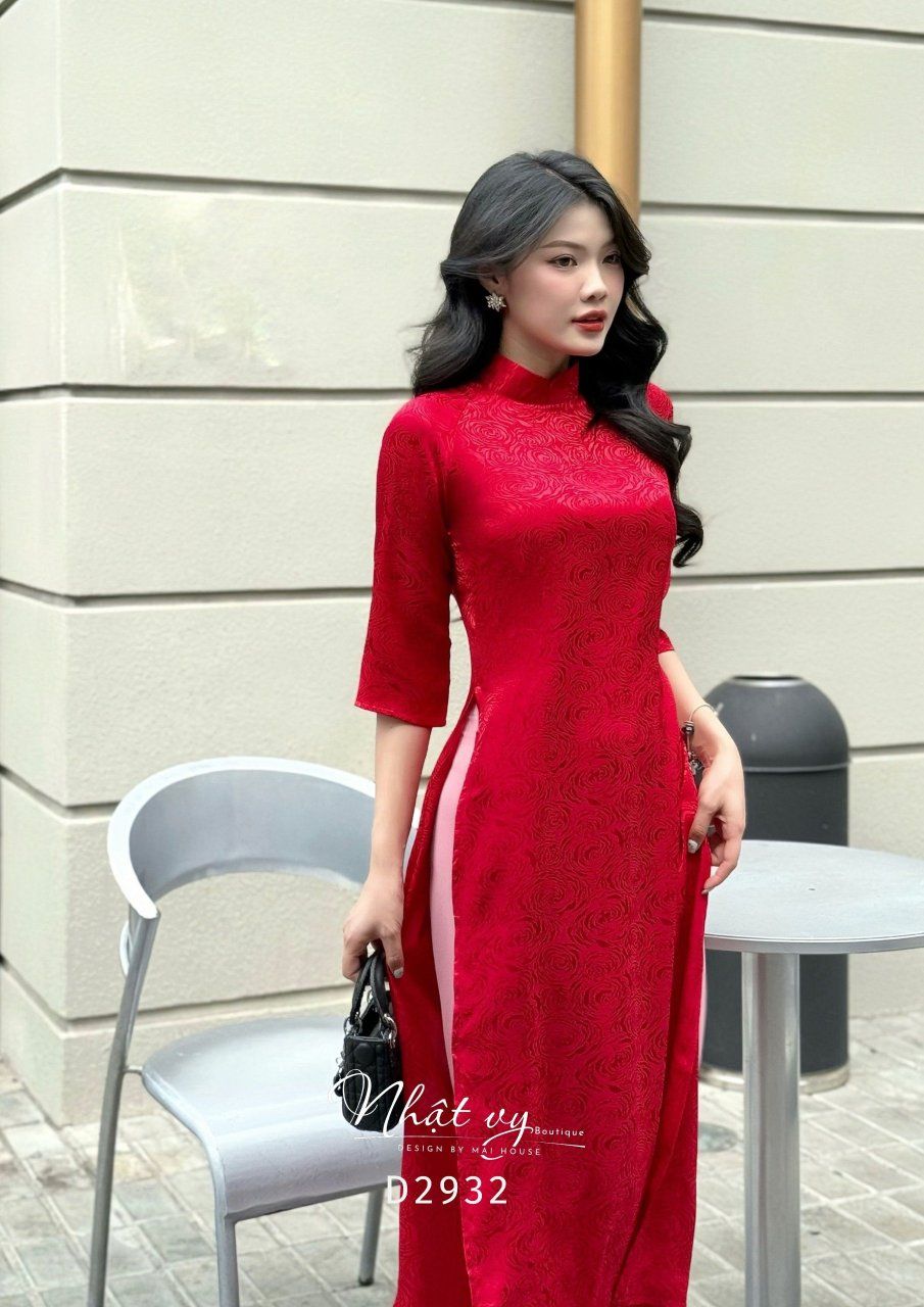 Áo dài lụa hoa tay lỡ - D2932