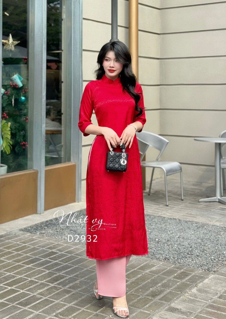 Áo dài lụa hoa tay lỡ - D2932