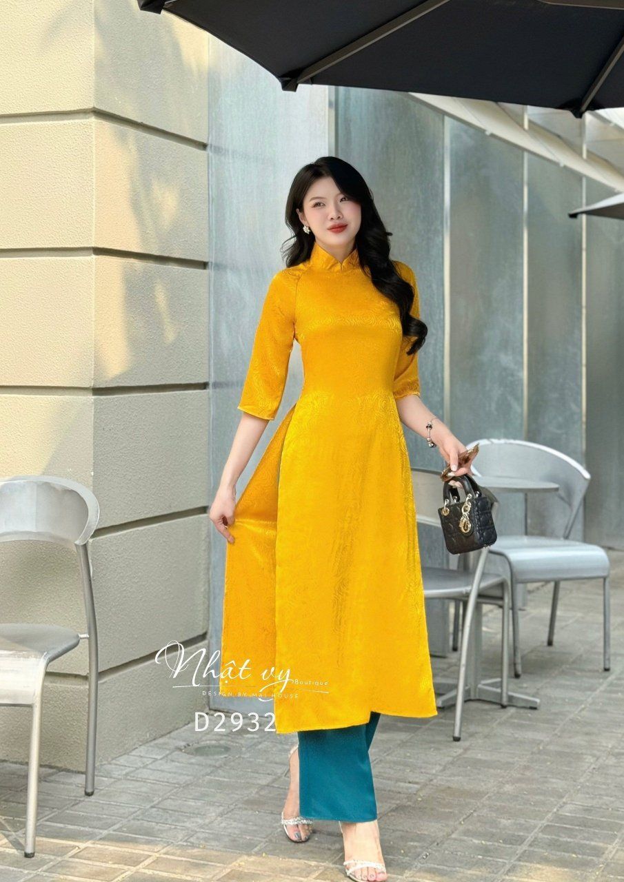 Áo dài lụa hoa tay lỡ - D2932