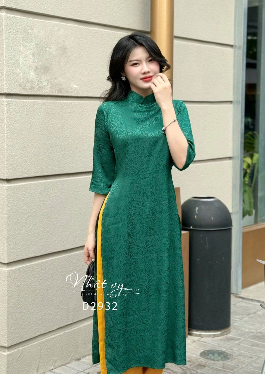 Áo dài lụa hoa tay lỡ - D2932