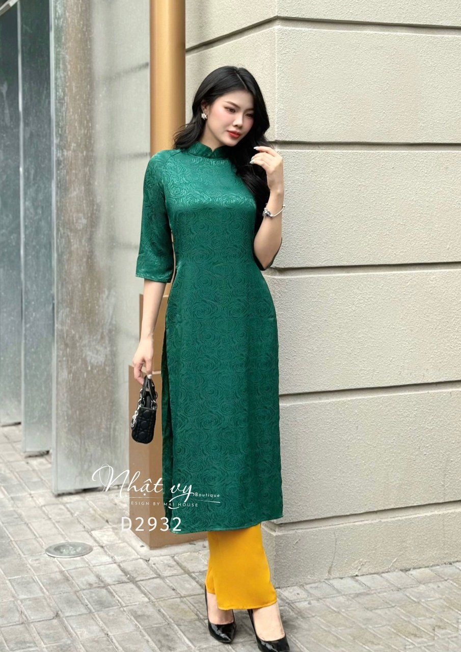 Áo dài lụa hoa tay lỡ - D2932