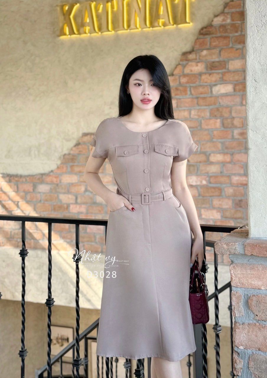 Đầm cổ tròn tay cánh dơi kèm dây belt rời - D3028